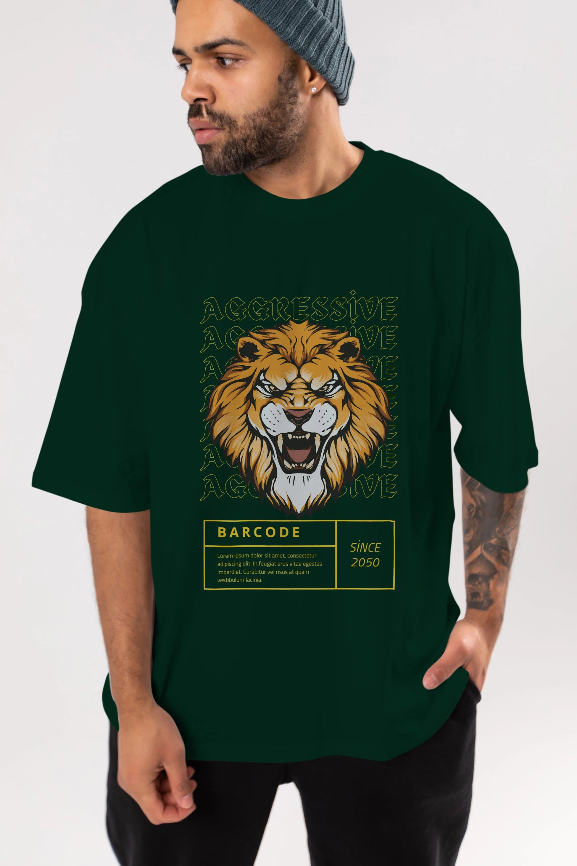 Aggressive Lion Ön Baskılı Oversize t-shirt Erkek Kadın Unisex