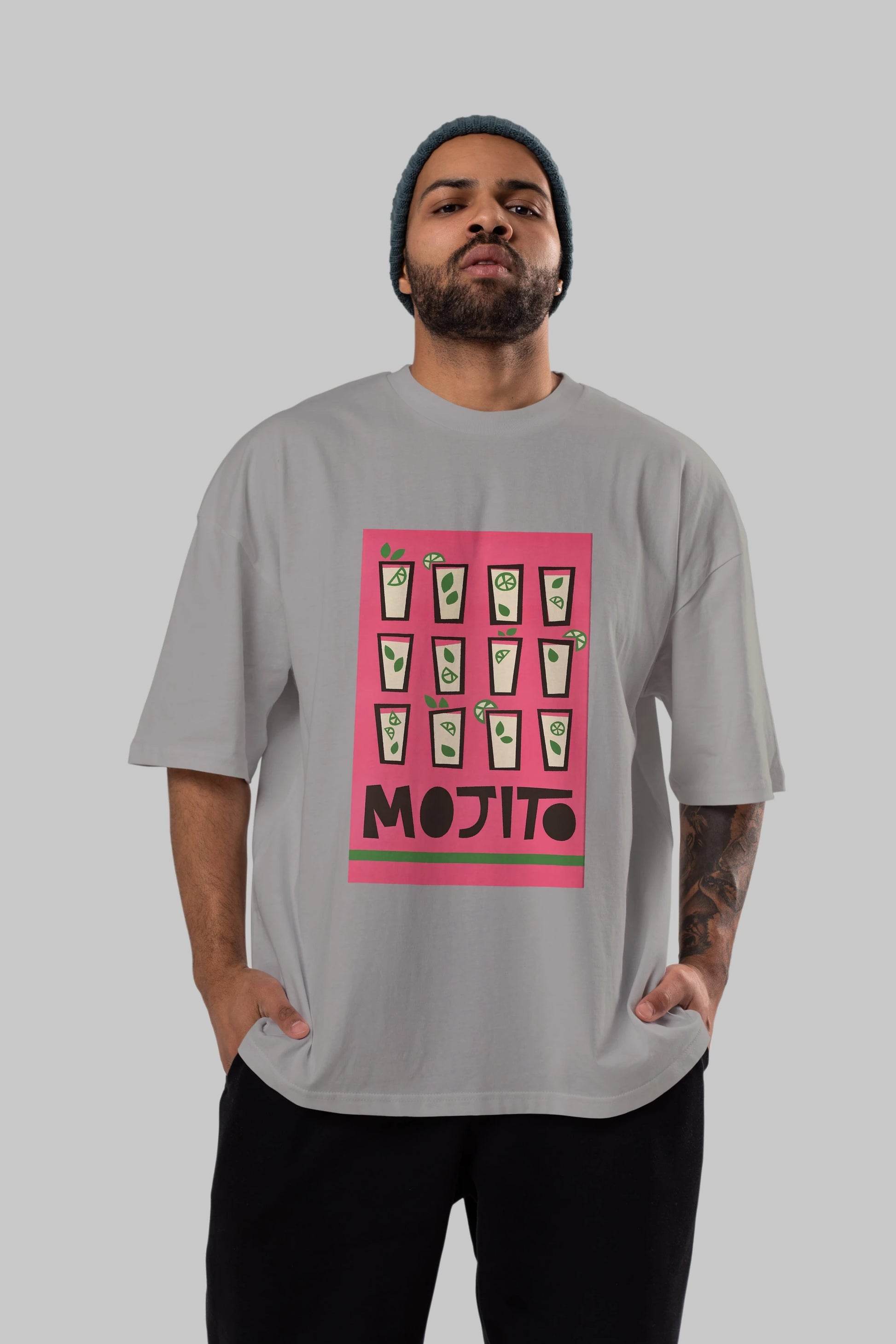 Mojito Ön Baskılı Oversize t-shirt Erkek Kadın Unisex %100 Pamuk Bisiklet Yaka tişort
