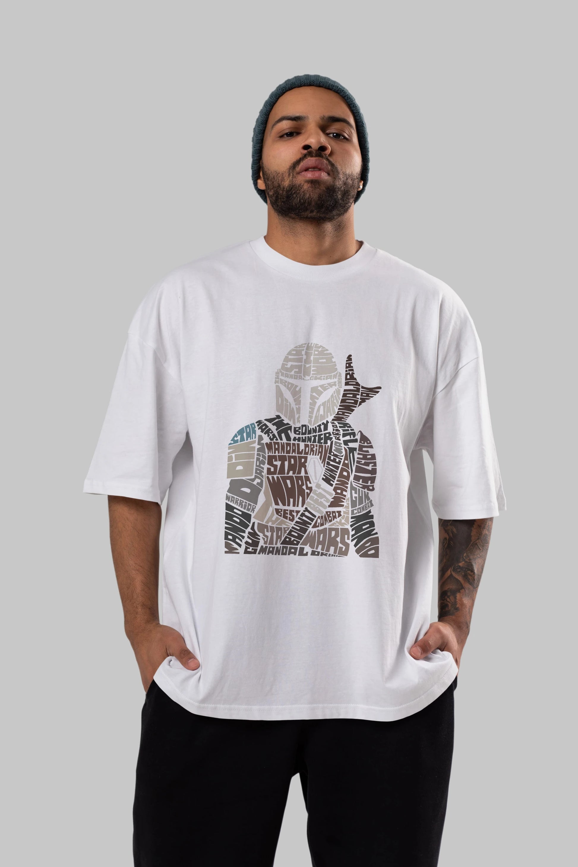 Mandalorian Ön Baskılı Oversize t-shirt %100 pamuk Erkek Kadın Unisex
