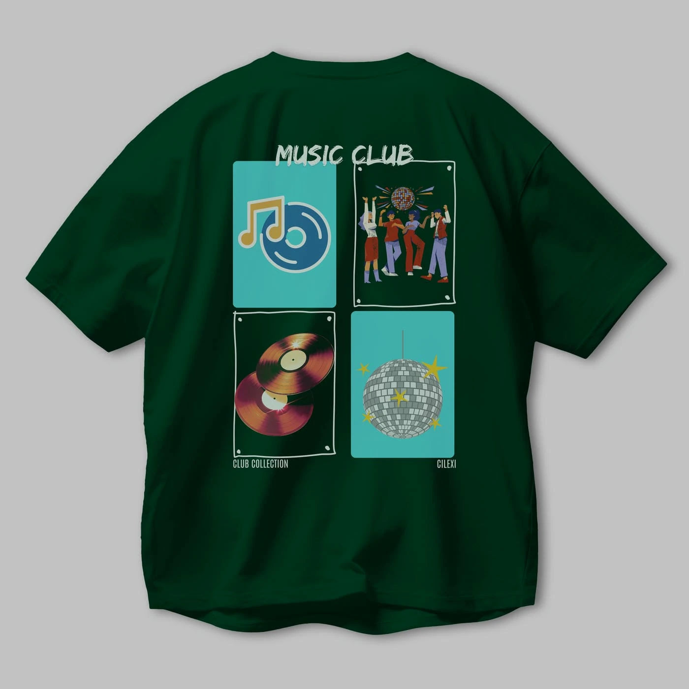 Music Club Arka Baskılı Oversize t-shirt Erkek Kadın %100 Pamuk Bisiklet Yaka tişort