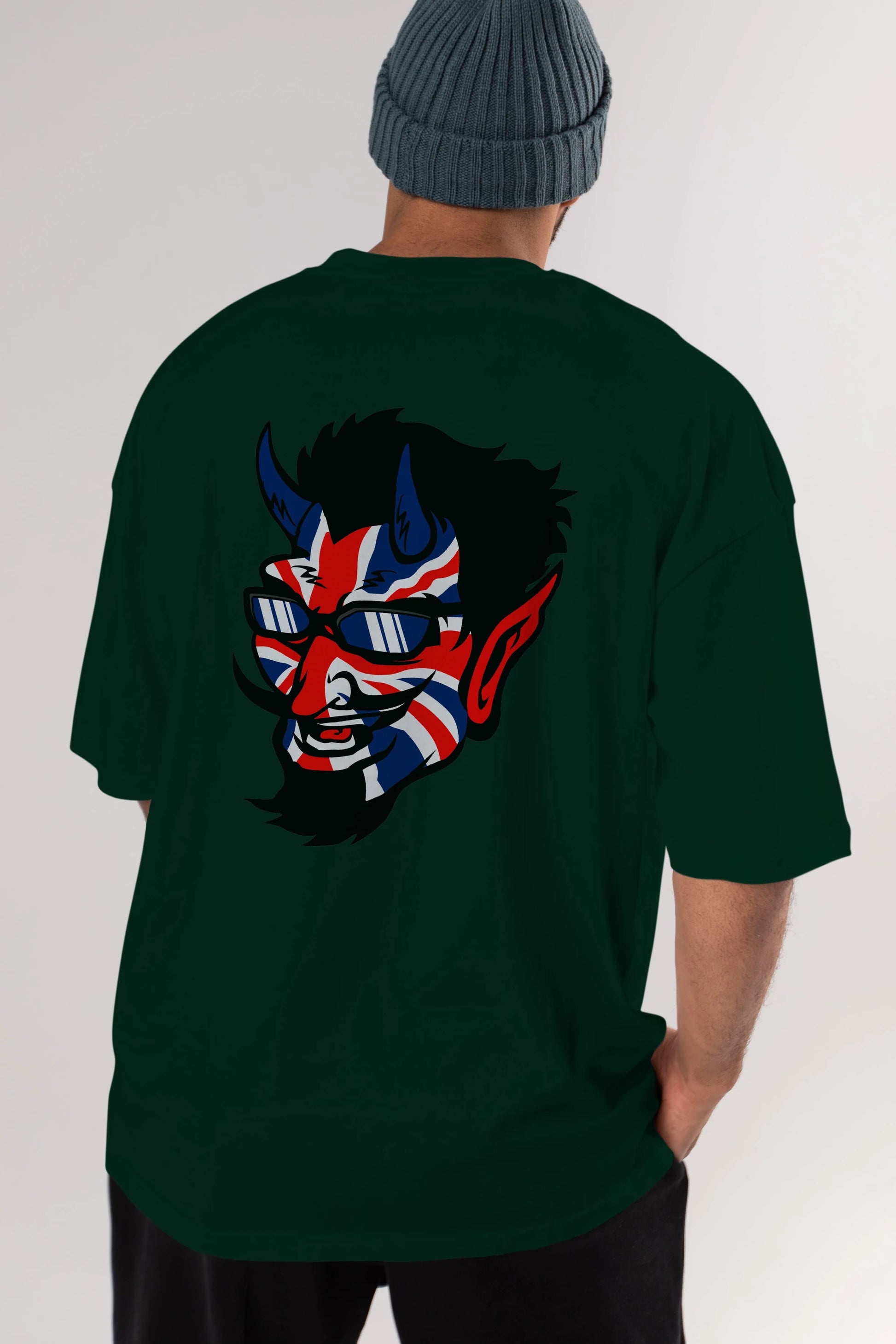 UK Devil Arka Baskılı Oversize t-shirt Erkek Kadın Unisex %100 Pamuk tişort
