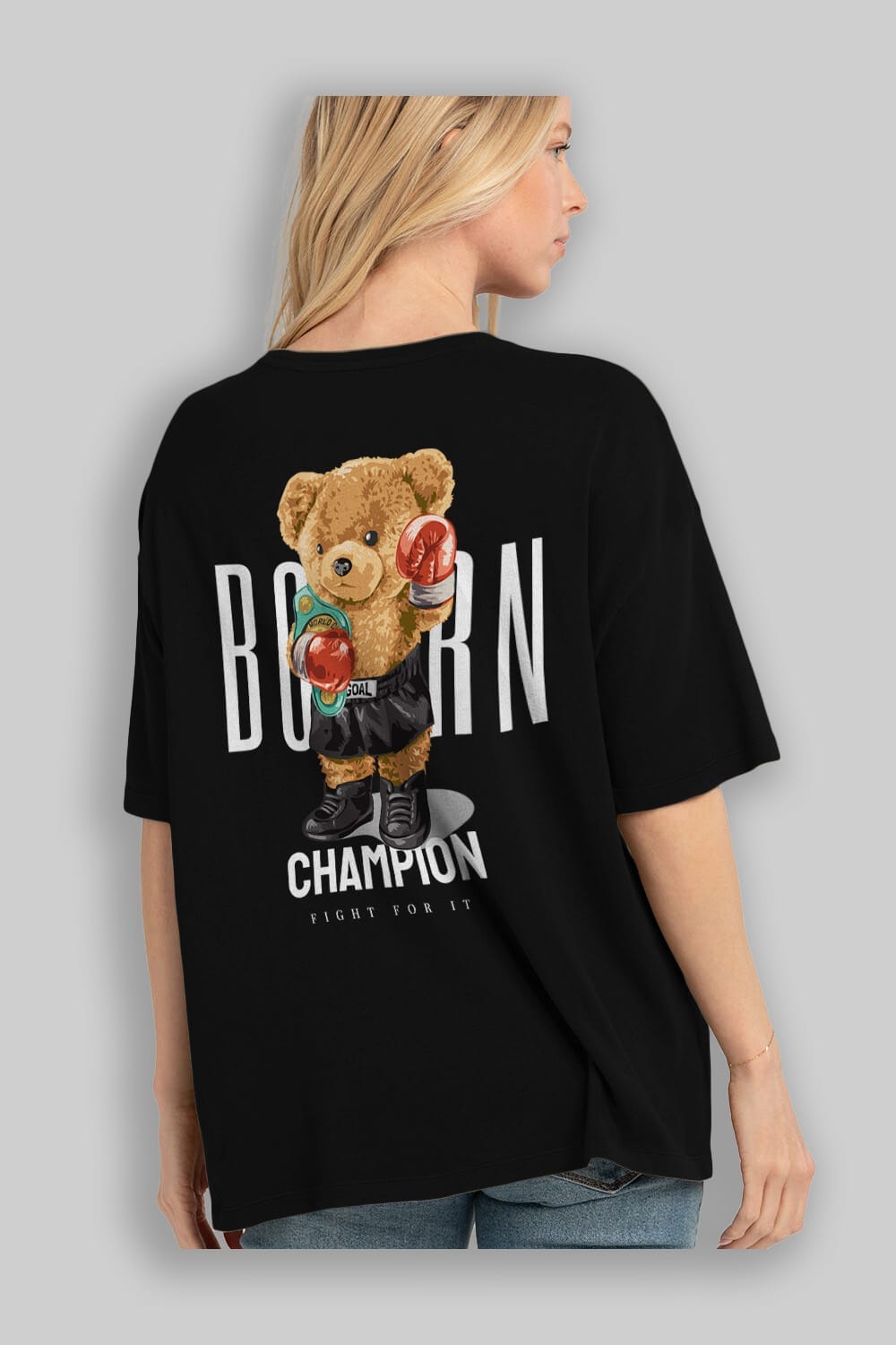 Teddy Bear Champion Arka Baskılı Oversize t-shirt Erkek Kadın Unisex %100 Pamuk