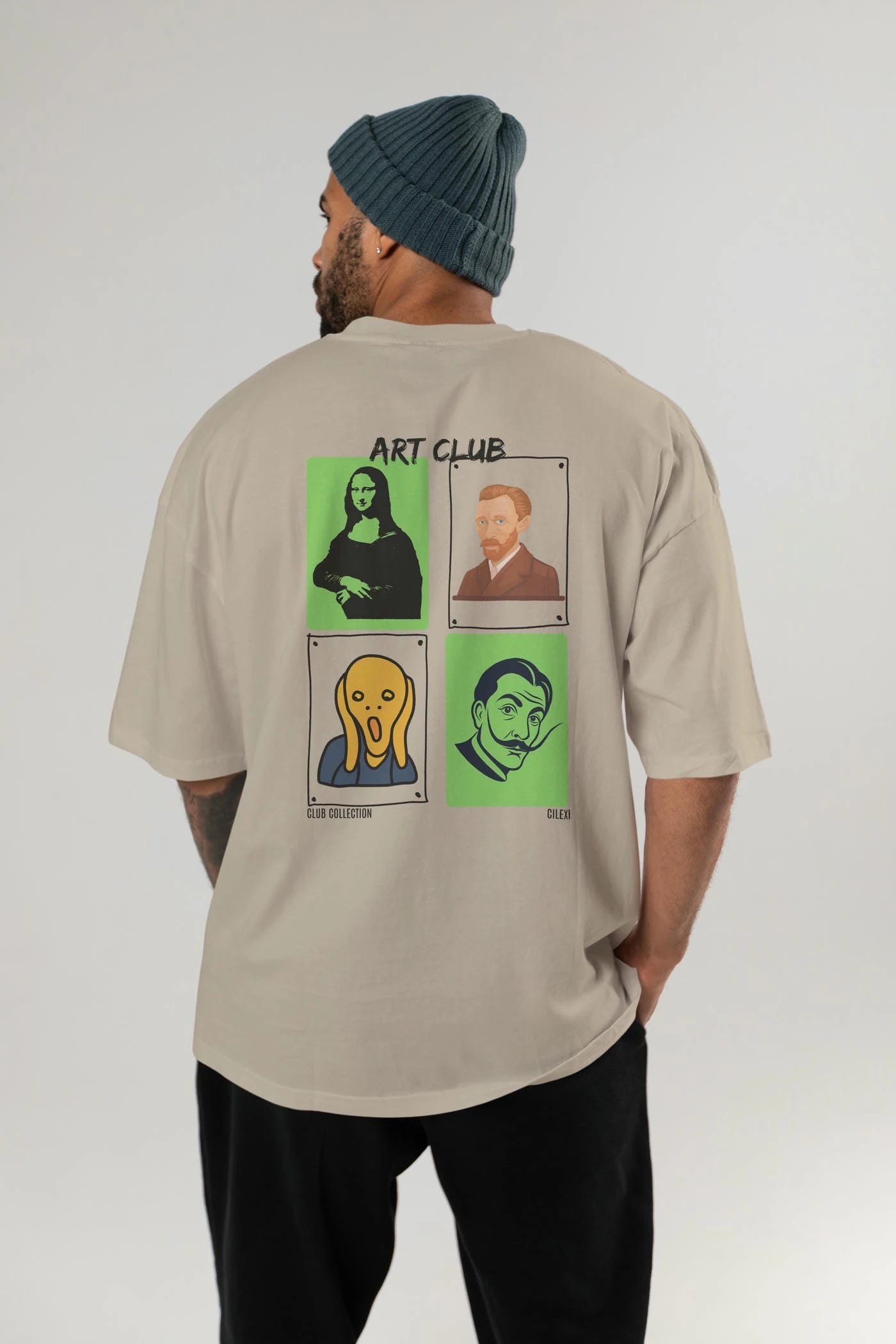 Art Club Arka Baskılı Oversize t-shirt Erkek Kadın %100 Pamuk Bisiklet Yaka tişort