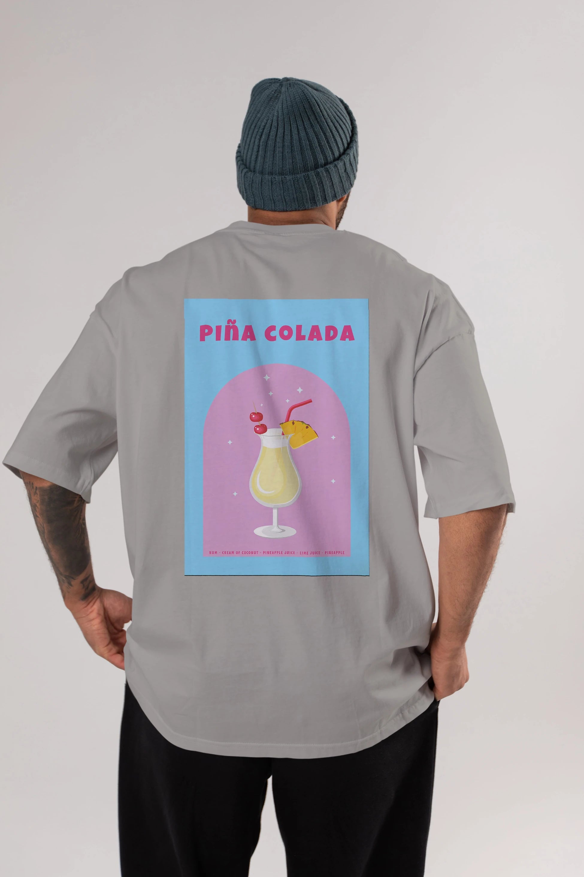 Pina Colada 2 Arka Baskılı Oversize t-shirt Erkek Kadın Unisex %100 Pamuk Bisiklet Yaka tişort