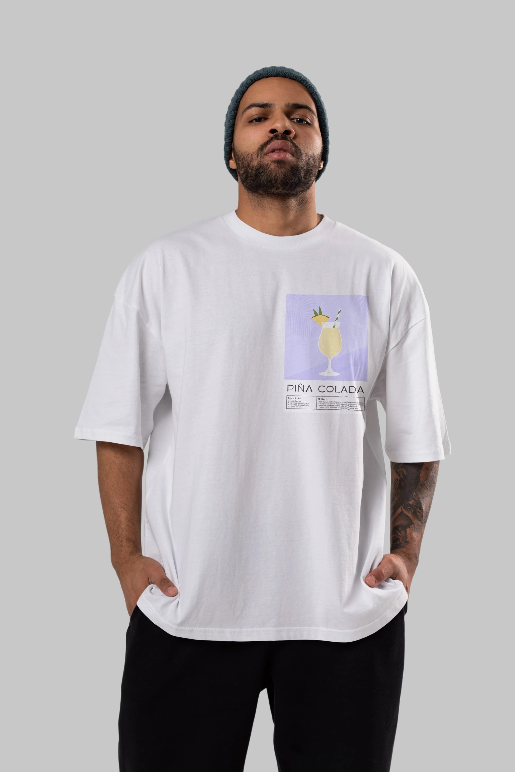 PIna Colada 6 Ön Sol Baskılı Oversize t-shirt Erkek Kadın Unisex %100 Pamuk Bisiklet Yaka tişort