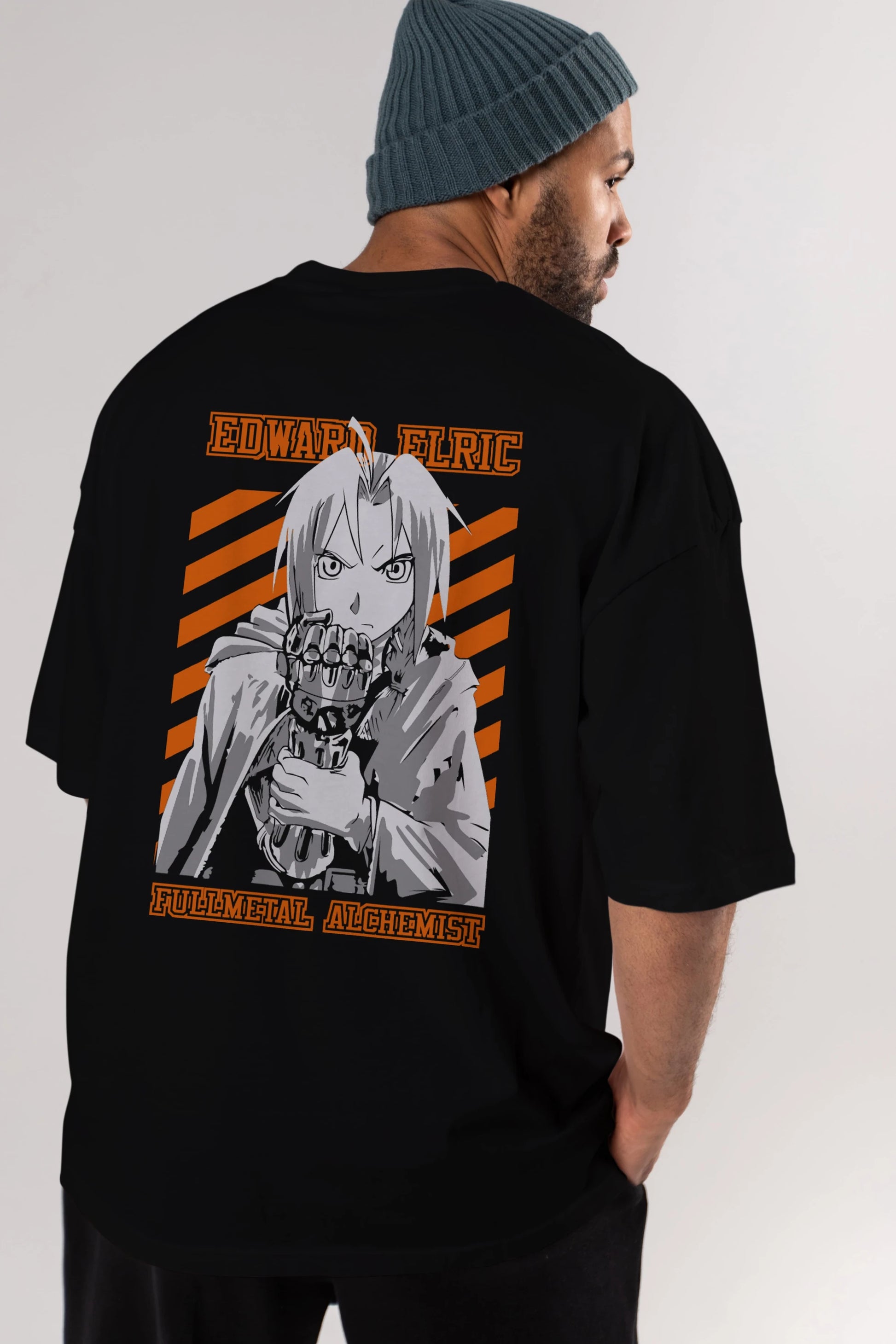 EDWARD ELRIC Anime Arka Baskılı Oversize t-shirt Erkek Kadın Unisex