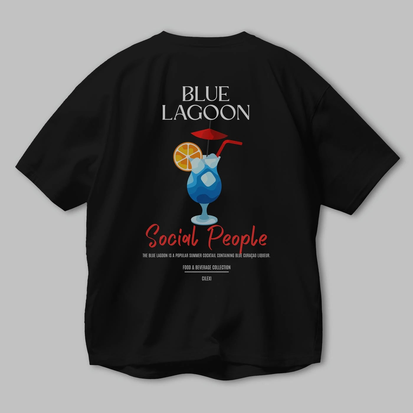Blue Lagoon Kokteyl Serisi Baskılı Oversize t-shirt Erkek Kadın Unisex %100 Pamuk Bisiklet Yaka tişort