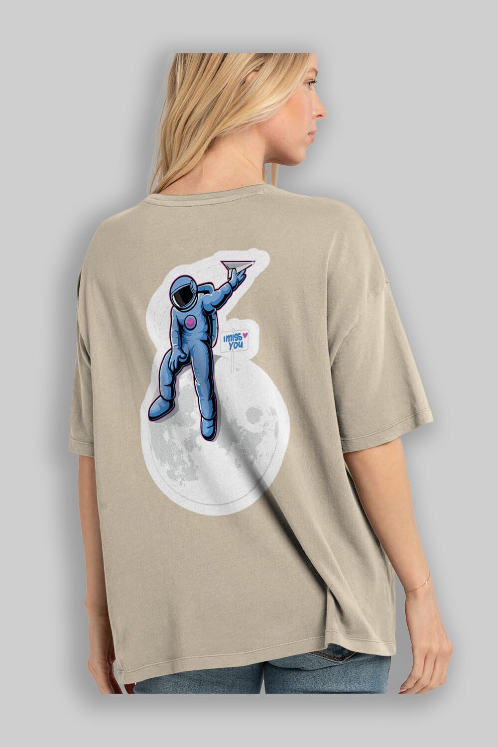 Astro Missing Earth Sticker Arka Baskılı Oversize t-shirt Erkek Kadın Unisex