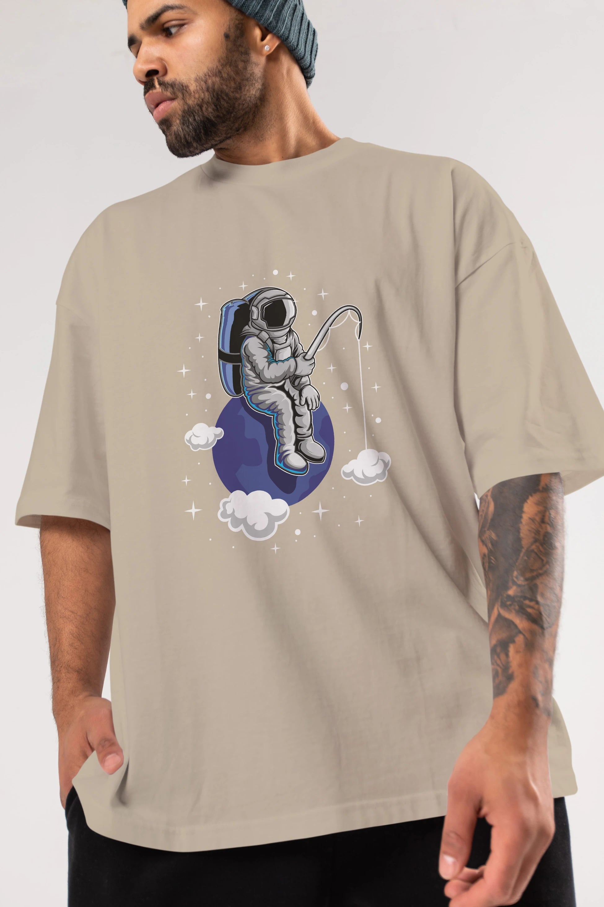 Astronaut Fishing (2) Ön Baskılı Oversize t-shirt Erkek Kadın Unisex
