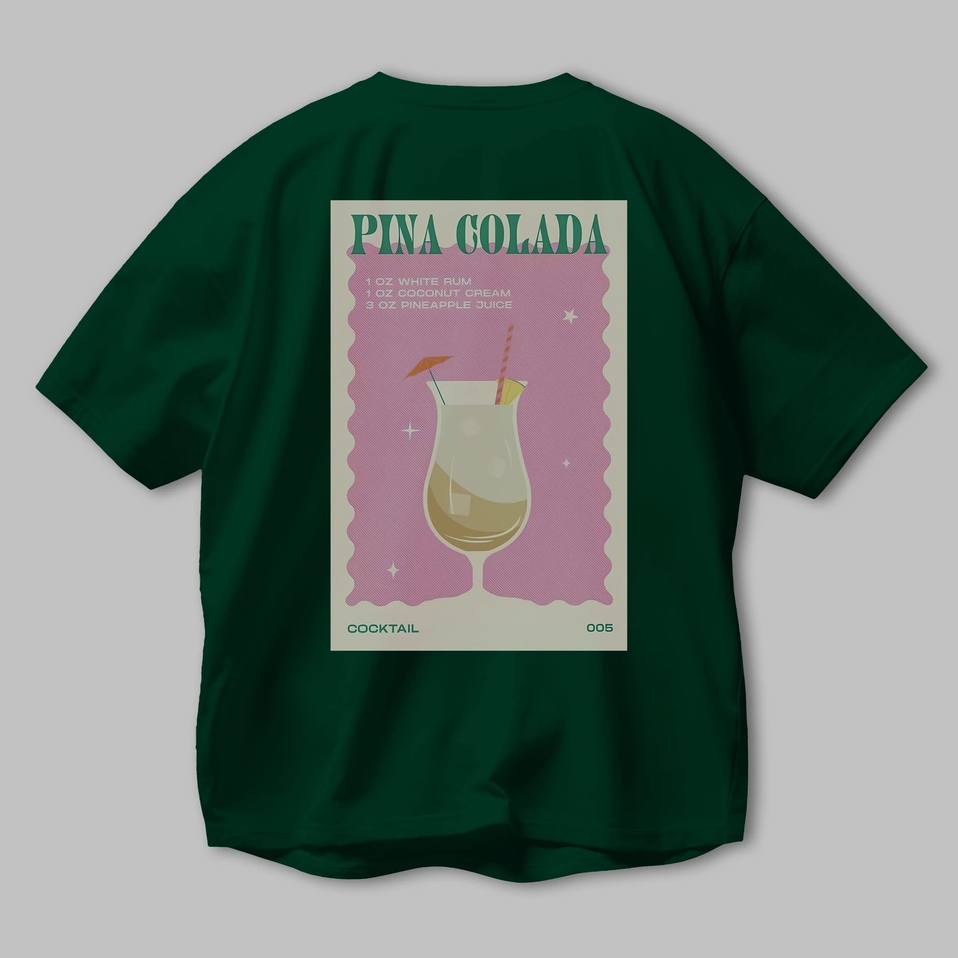 Pina Colada 3 Arka Baskılı Oversize t-shirt Erkek Kadın Unisex %100 Pamuk Bisiklet Yaka tişort