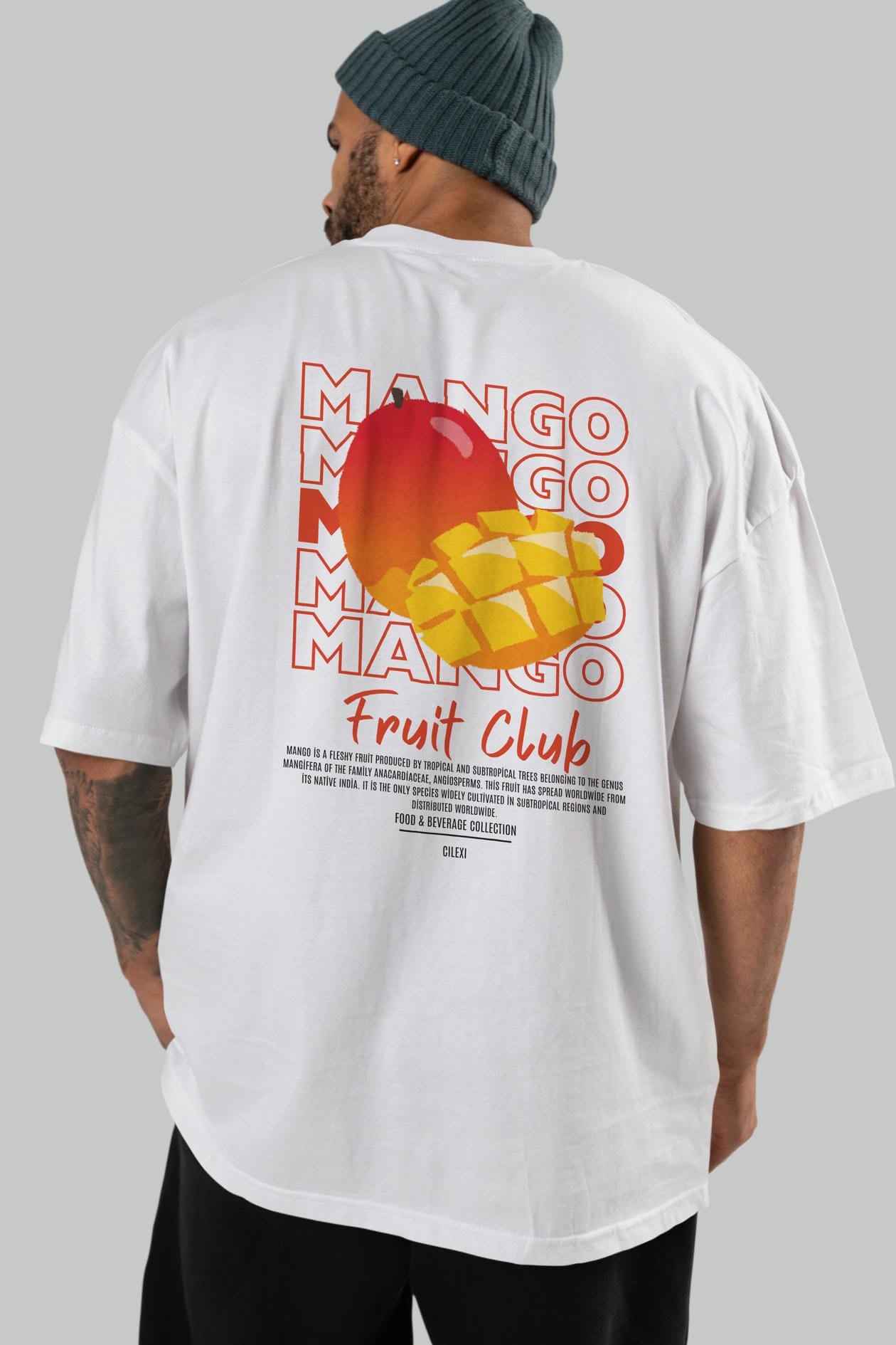 Mango Arka Baskılı Oversize t-shirt Erkek Kadın Pamuk Bisiklet Yaka tişort