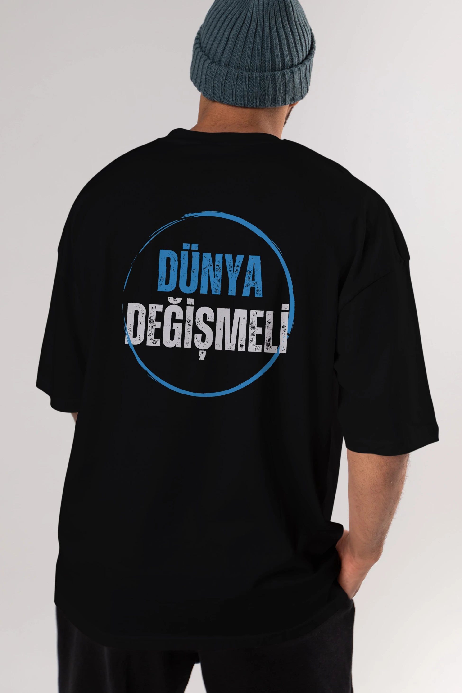 Dünya Değişmeli Yazılı Arka Baskılı Oversize t-shirt Erkek Kadın Unisex