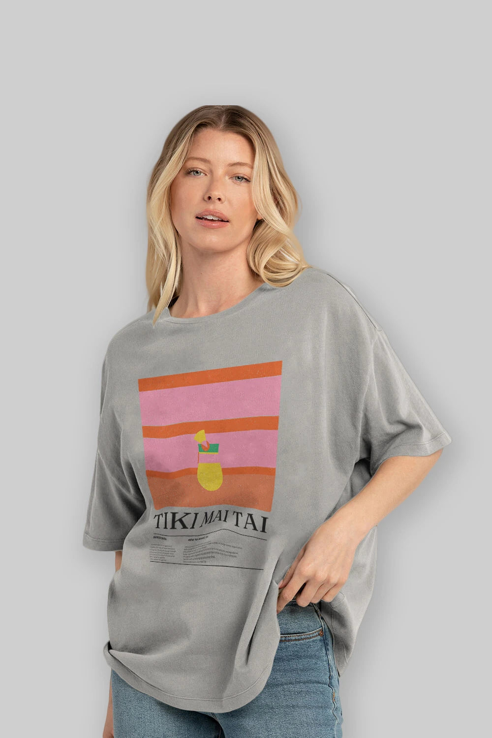 Tiki Mai Tai Kokteyl Ön Baskılı Oversize t-shirt Erkek Kadın %100 Pamuk Bisiklet Yaka tişort
