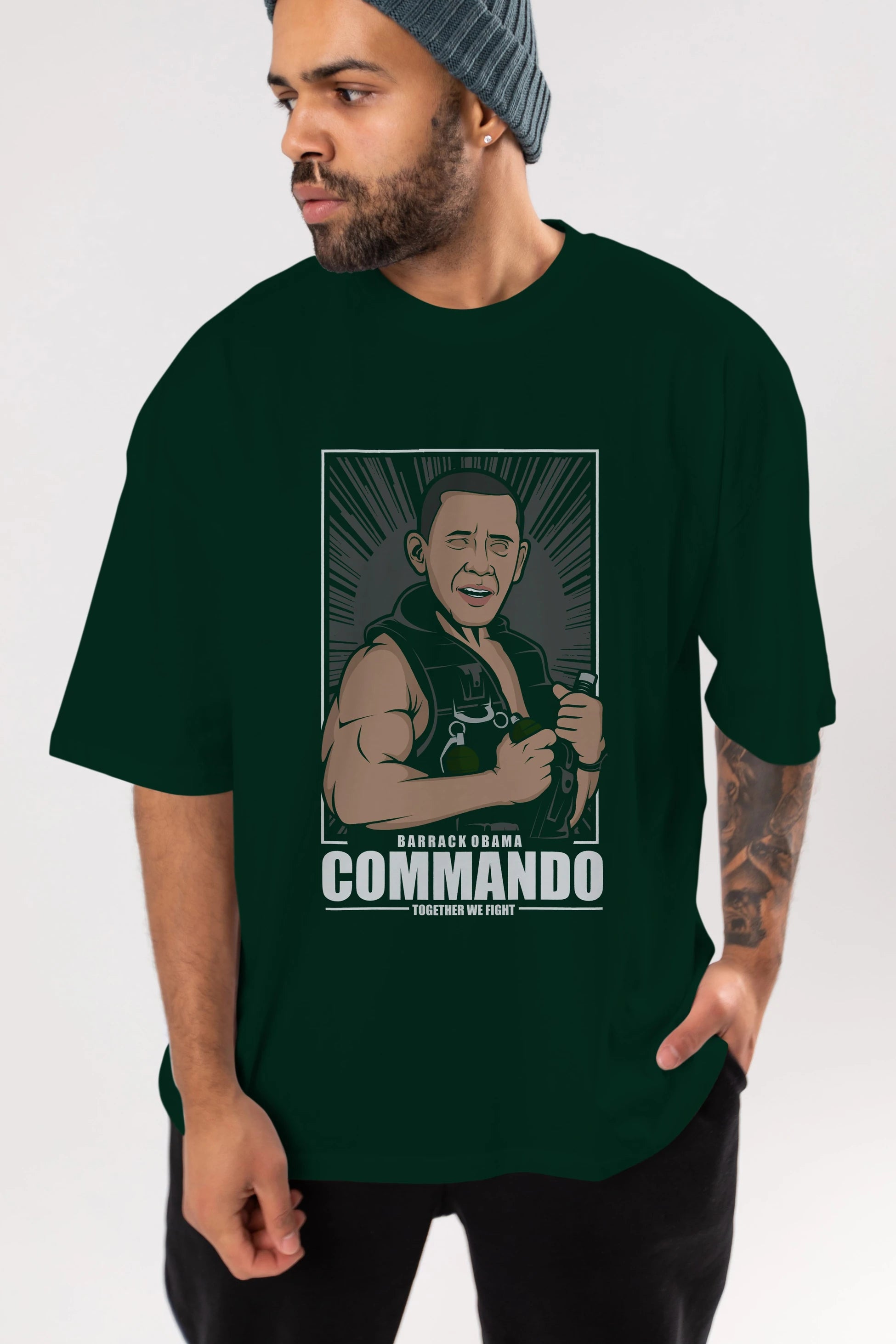 Obama Commando Ön Baskılı Oversize t-shirt Erkek Kadın Unisex %100 Pamuk tişort