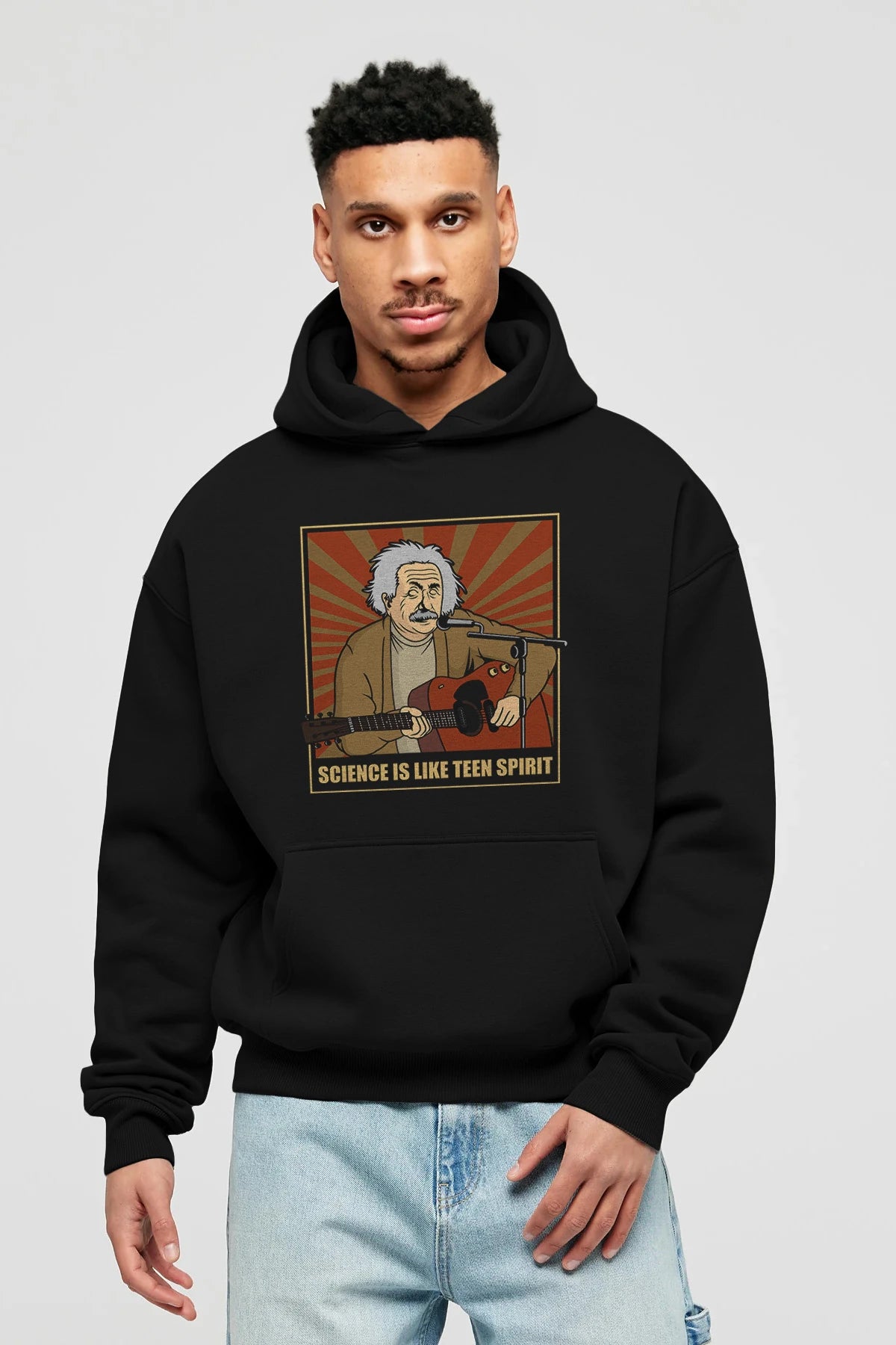 Kurt Einstein Ön Baskılı Hoodie Oversize Kapüşonlu Sweatshirt Erkek Kadın Unisex