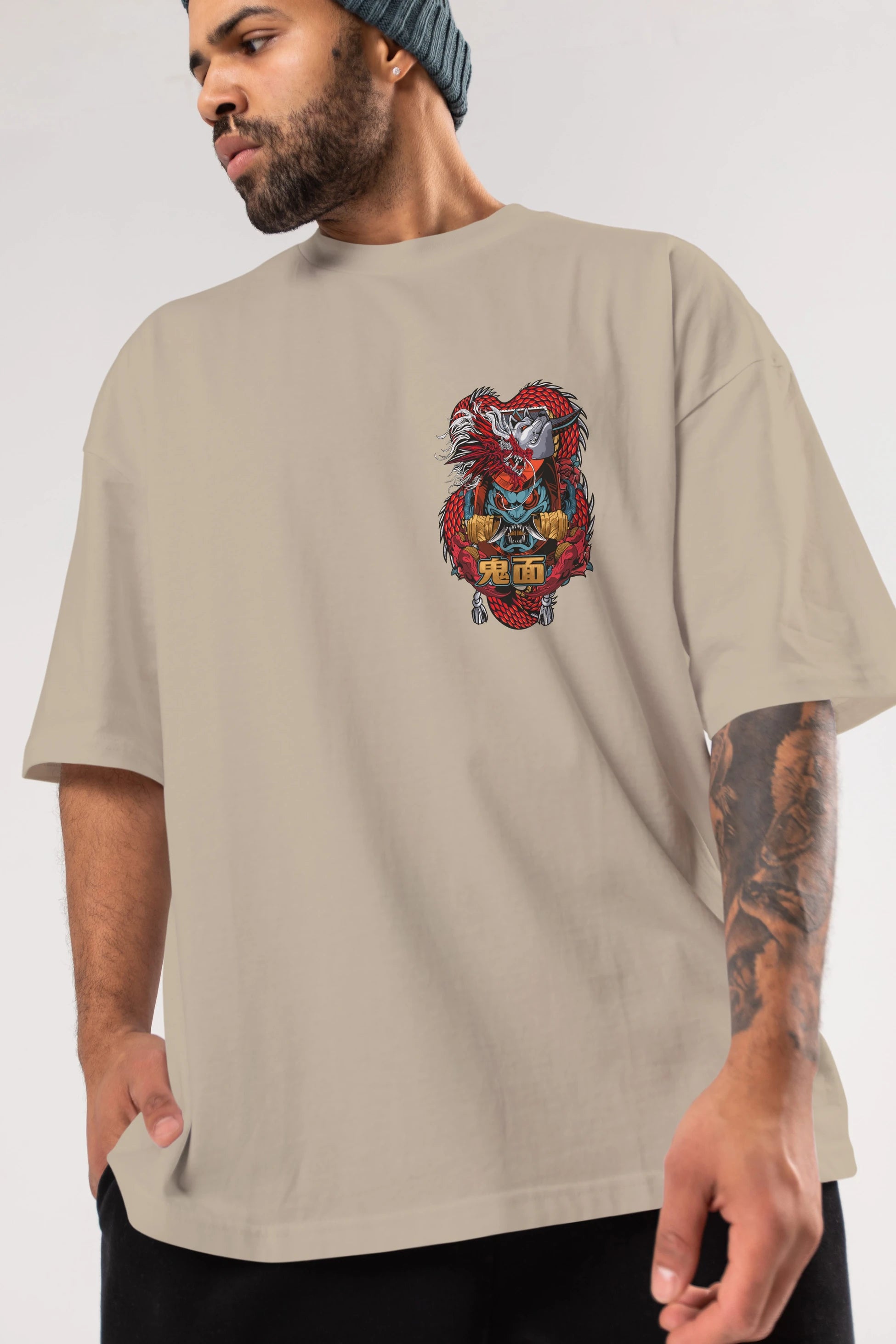 TRIBAL Ön Sol Baskılı Oversize t-shirt Erkek Kadın Unisex %100 Pamuk Bisiklet Yaka tişort