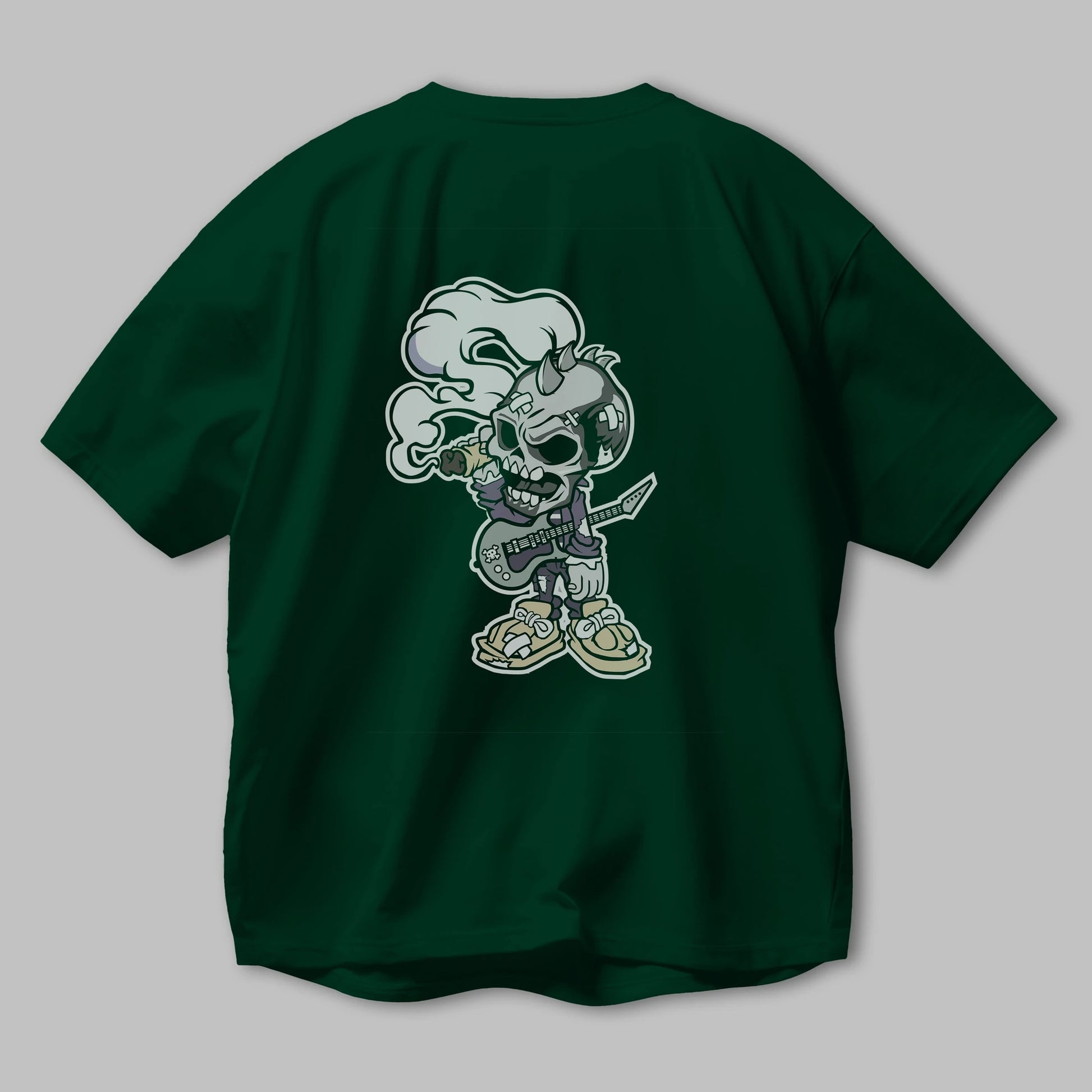 Skull Smoker Punk Rocker Arka Baskılı Oversize t-shirt Erkek Kadın Unisex %100 Pamuk tişort
