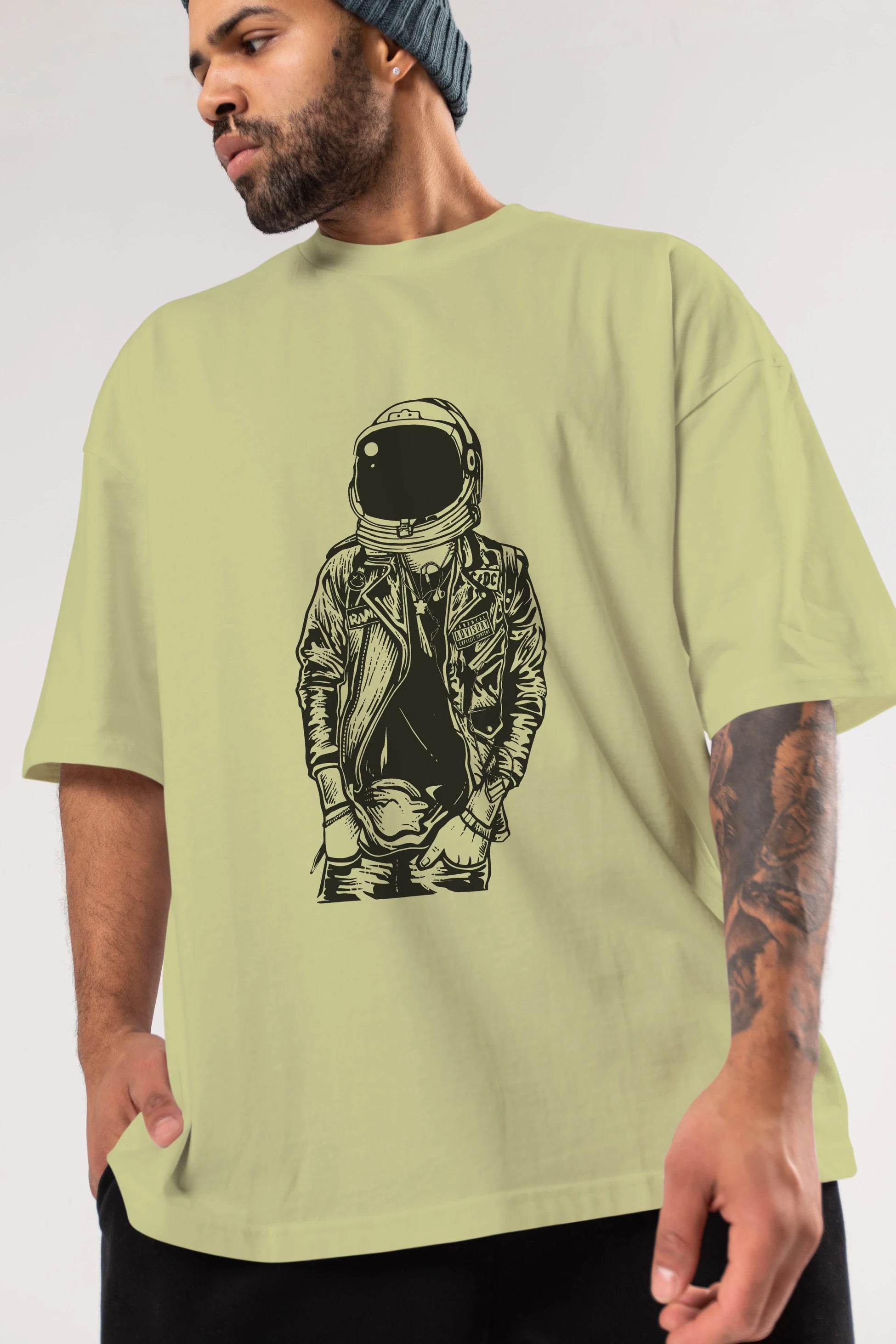 Astronaut Punkster Ön Baskılı Oversize t-shirt Erkek Kadın Unisex %100 Pamuk tişort