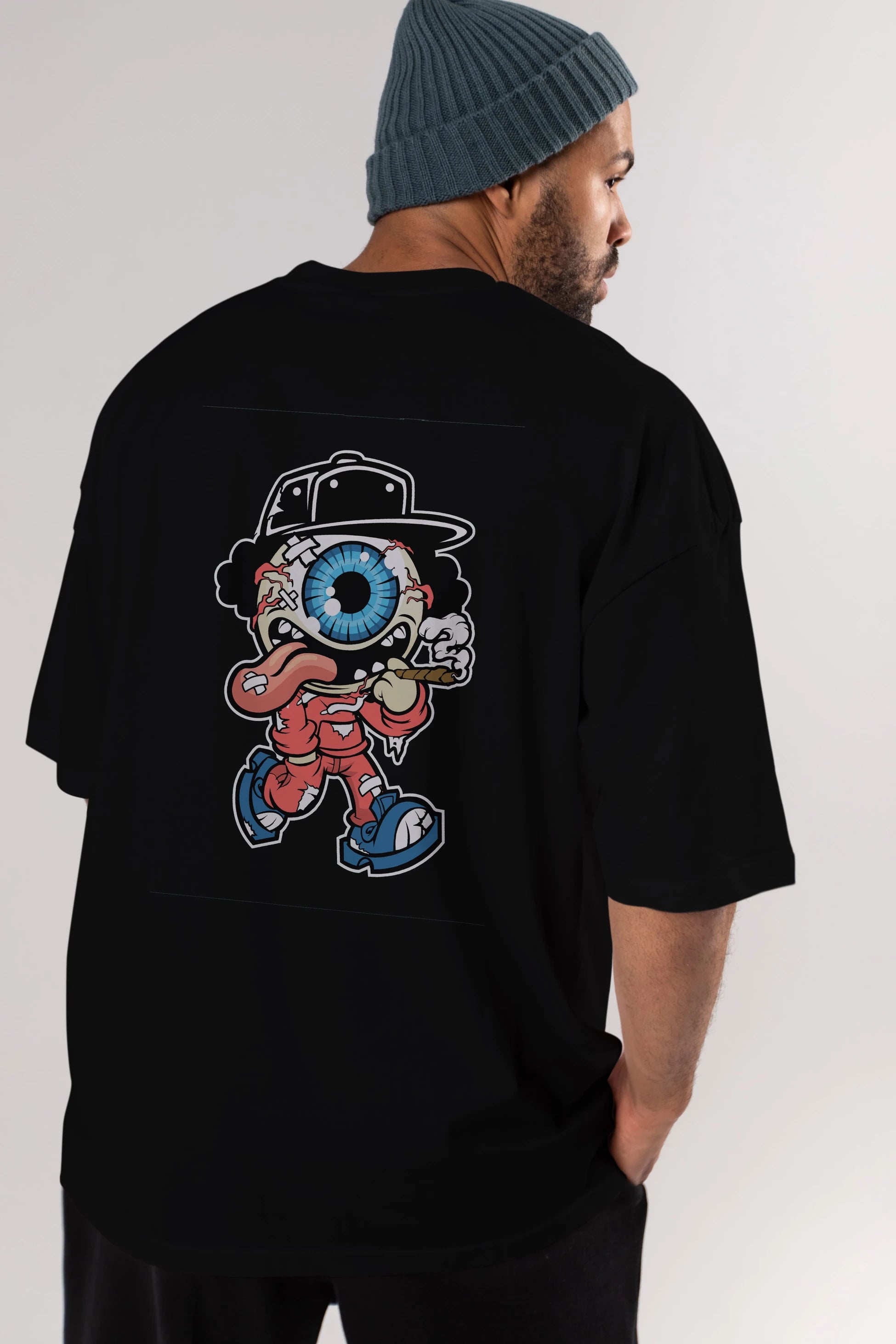 Eyeball Monster Arka Baskılı Oversize t-shirt Erkek Kadın Unisex %100 Pamuk tişort