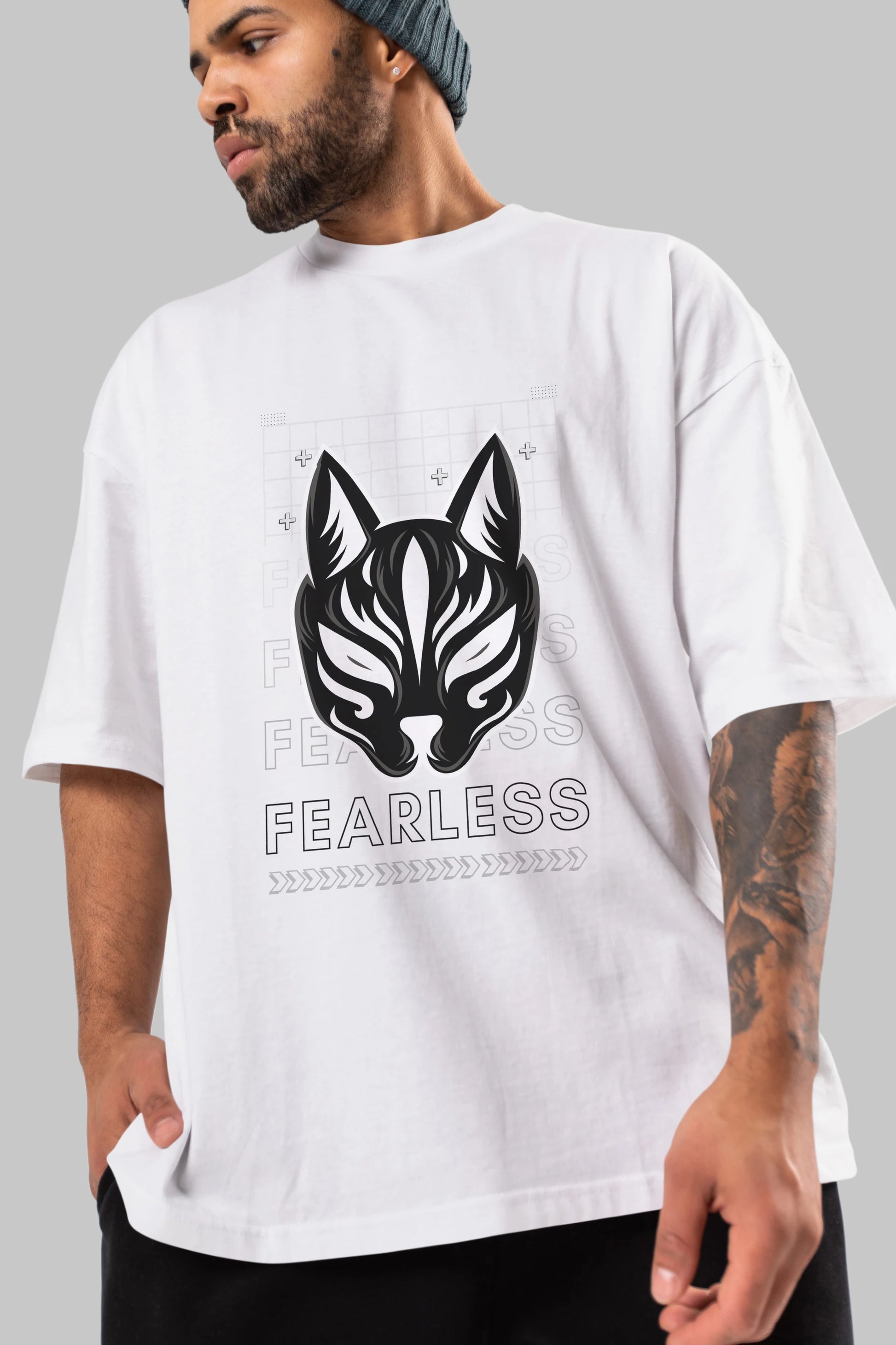 Fearless Yazılı Ön Baskılı Oversize t-shirt Erkek Kadın Unisex
