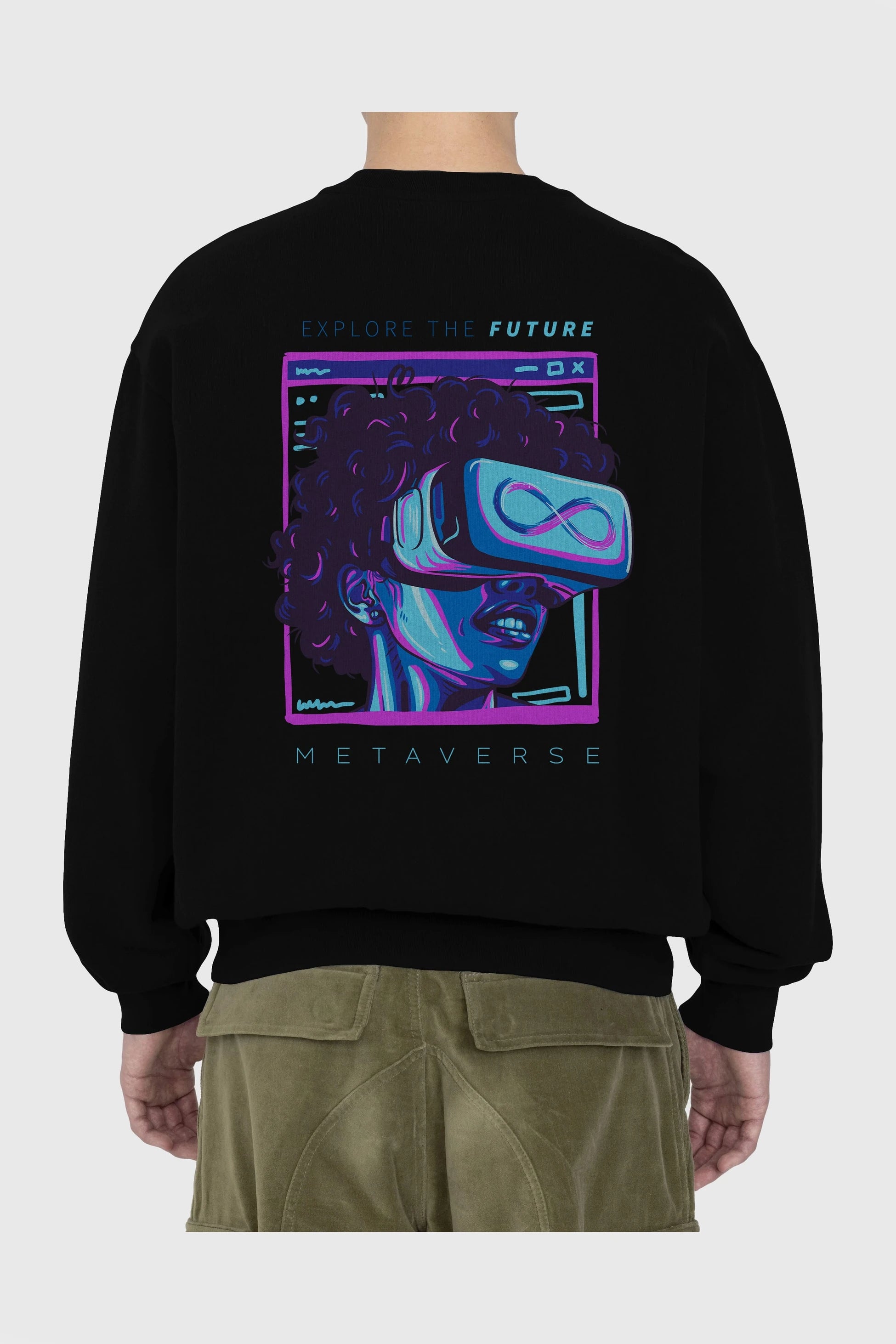Metaverse Arka Baskılı Oversize Sweatshirt Erkek Kadın Unisex