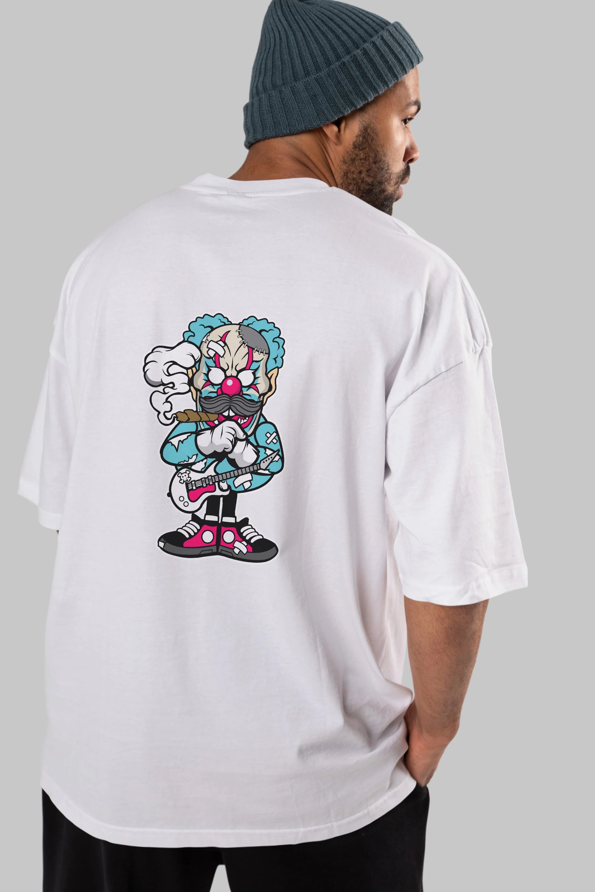 Clown Monster Arka Baskılı Oversize t-shirt Erkek Kadın Unisex %100 Pamuk tişort