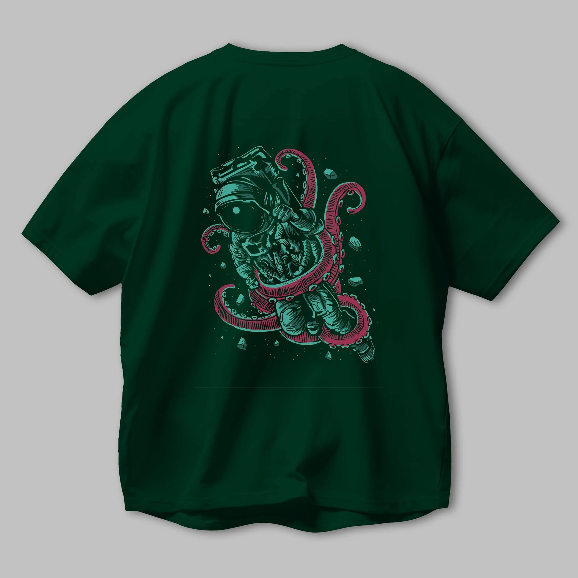 Astronaut Octopus Arka Baskılı Oversize t-shirt Erkek Kadın Unisex %100 Pamuk