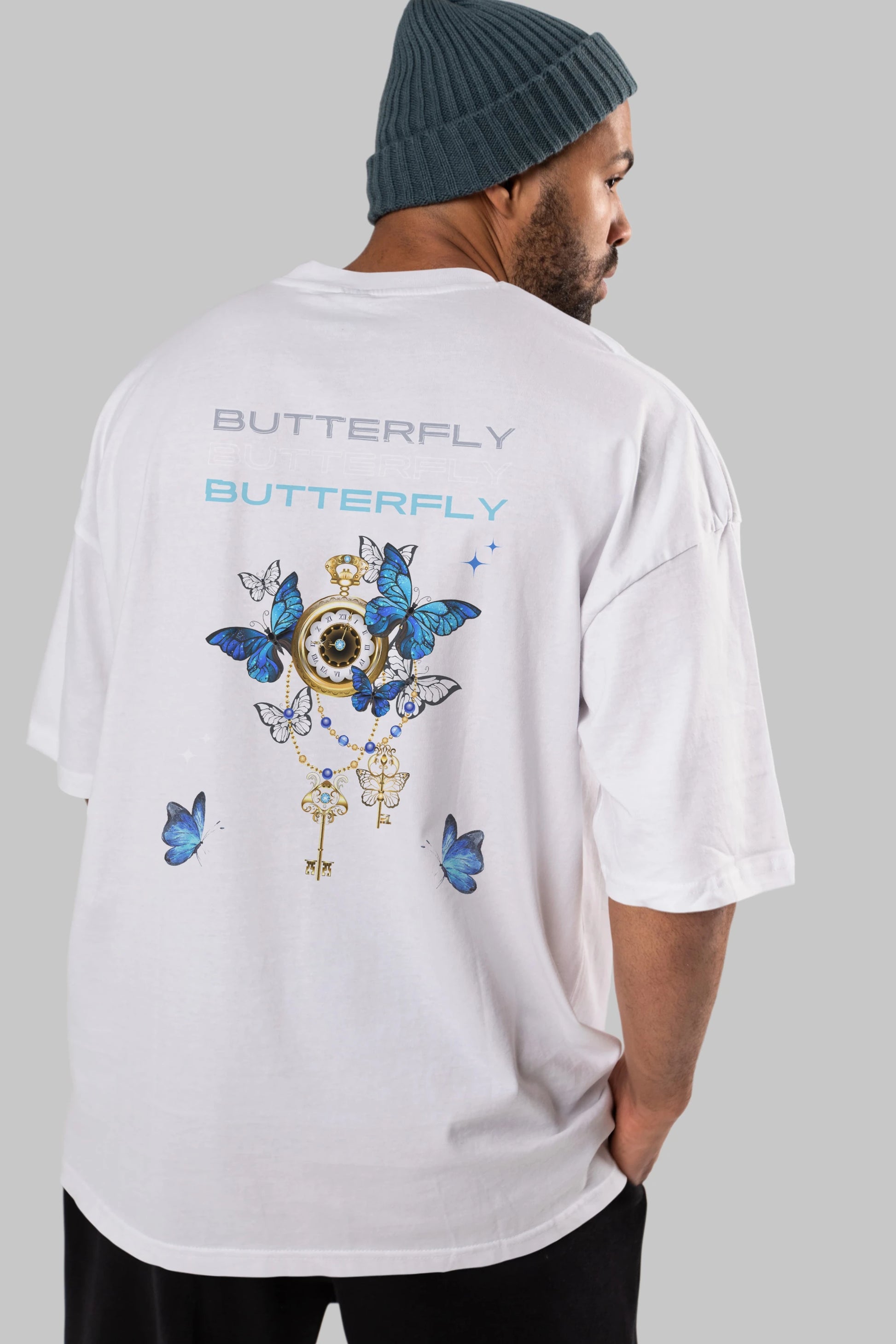 Butterfly Yazılı Arka Baskılı Oversize t-shirt Erkek Kadın Unisex