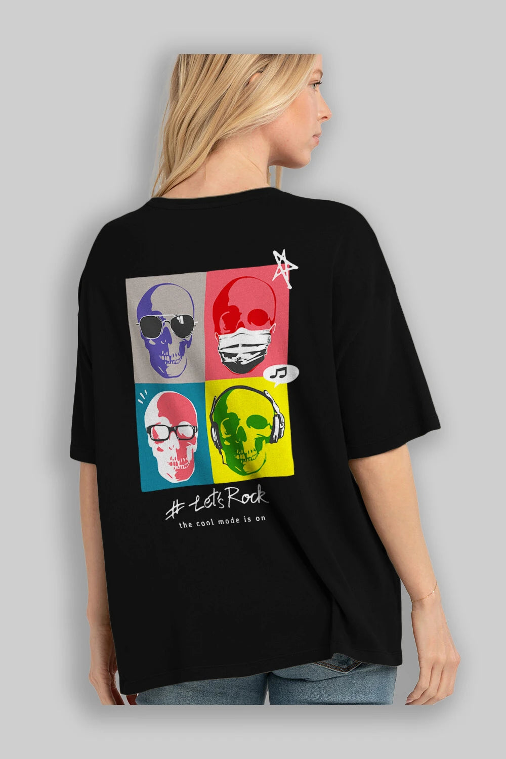 Lets Rock Arka Baskılı Oversize t-shirt Erkek Kadın Unisex