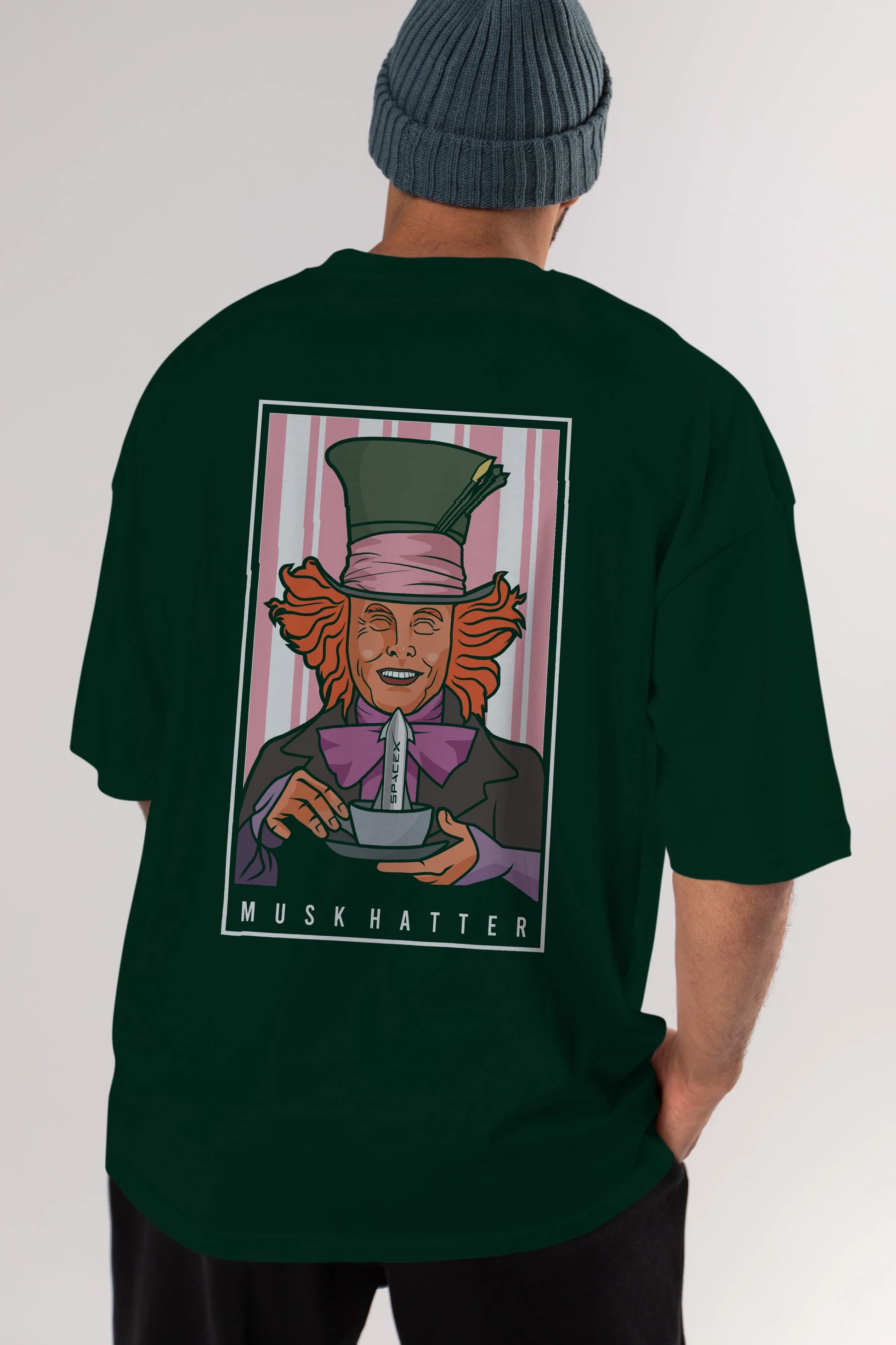Mad Hatter Elon Musk Arka Baskılı Oversize t-shirt Erkek Kadın Unisex %100 Pamuk tişort