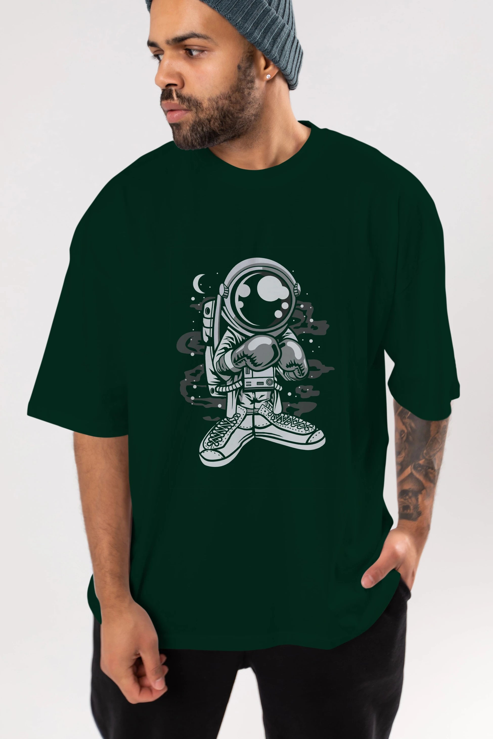 Astronaut Boxer Ön Baskılı Oversize t-shirt Erkek Kadın Unisex