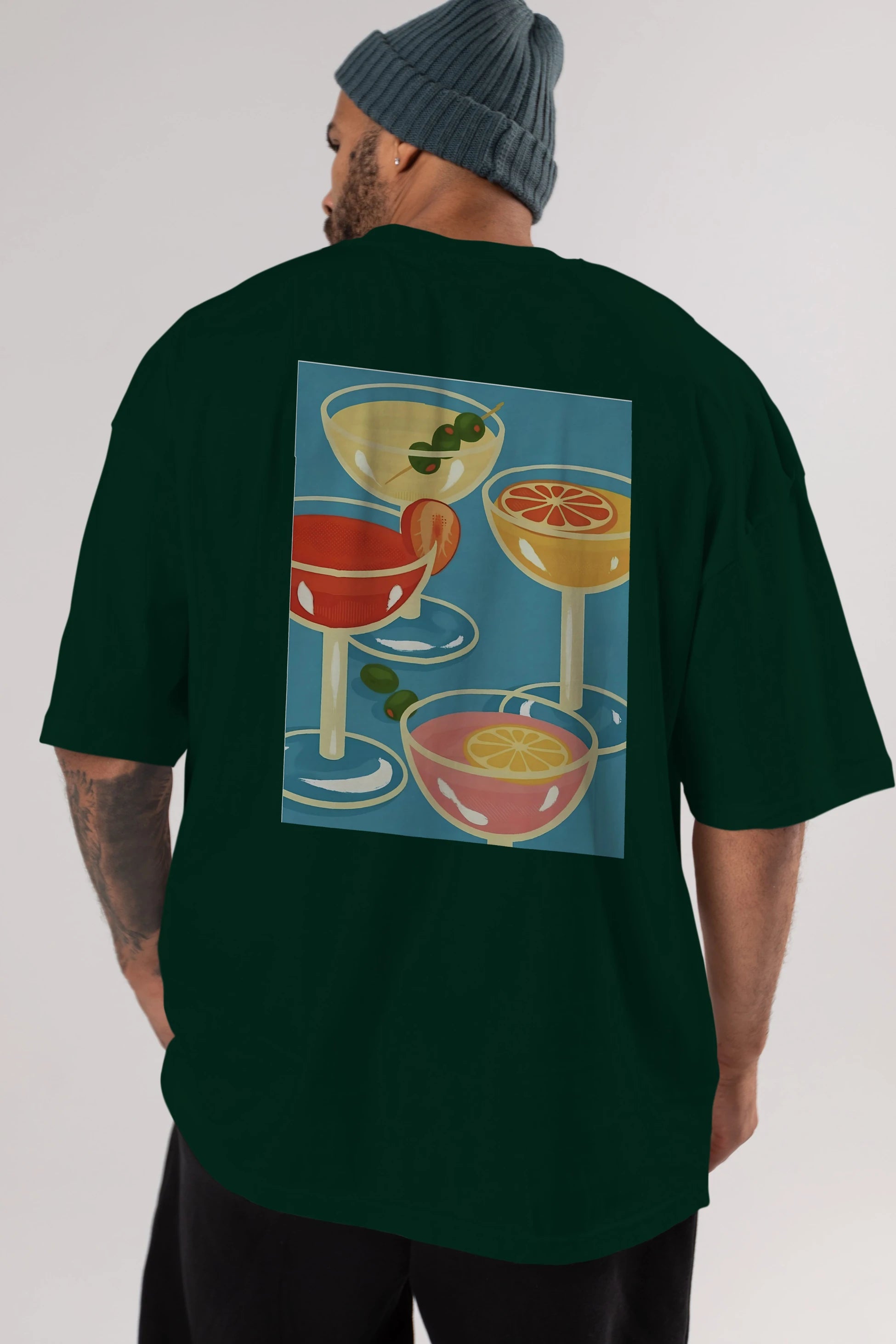 Cocktails Arka Baskılı Oversize t-shirt Erkek Kadın Unisex %100 Pamuk Bisiklet Yaka tişort
