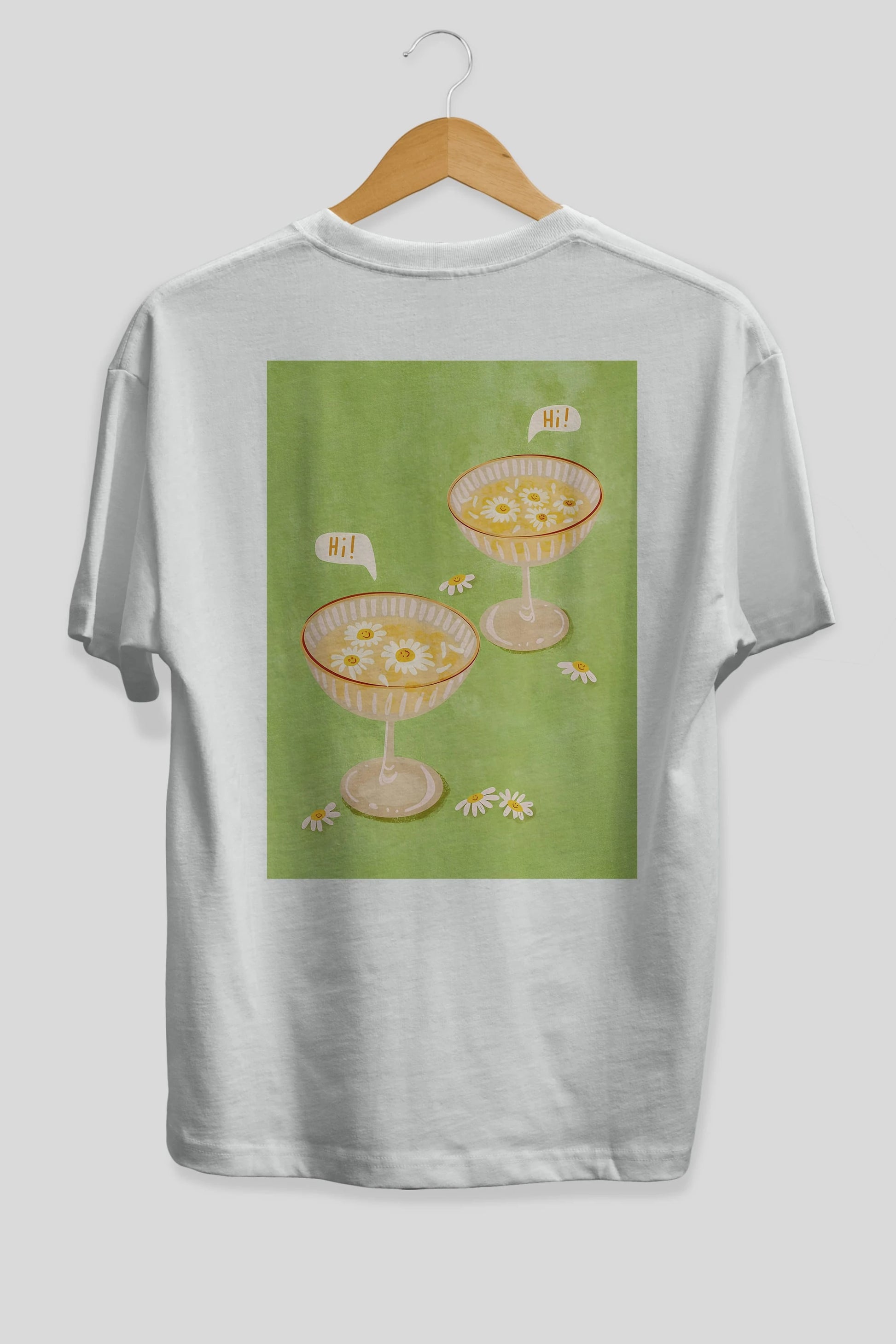 Hi Cheers Arka Baskılı Oversize t-shirt Erkek Kadın Unisex %100 Pamuk Bisiklet Yaka tişort