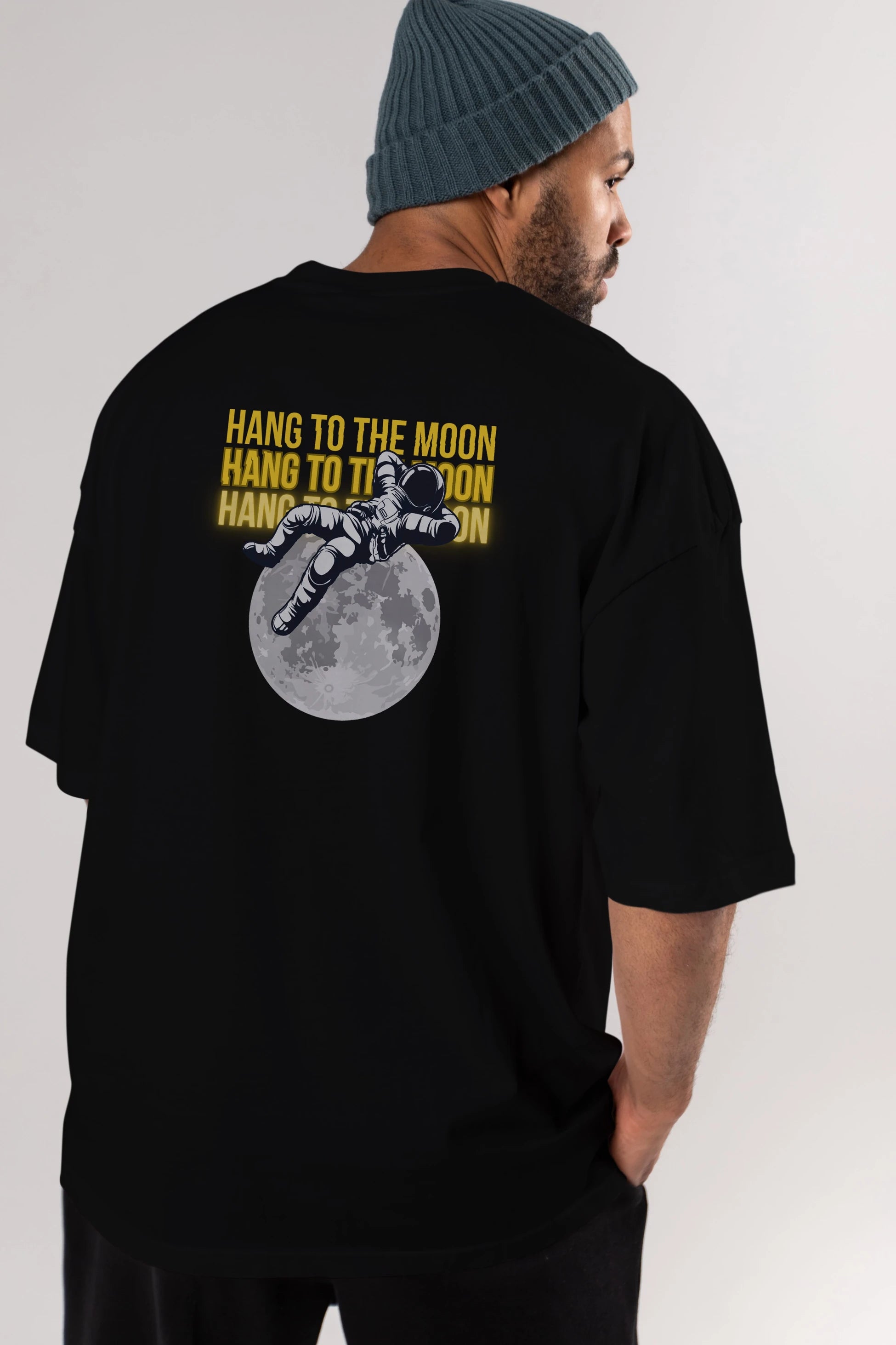 Hang to the Moon Yazılı Arka Baskılı Oversize t-shirt Erkek Kadın Unisex