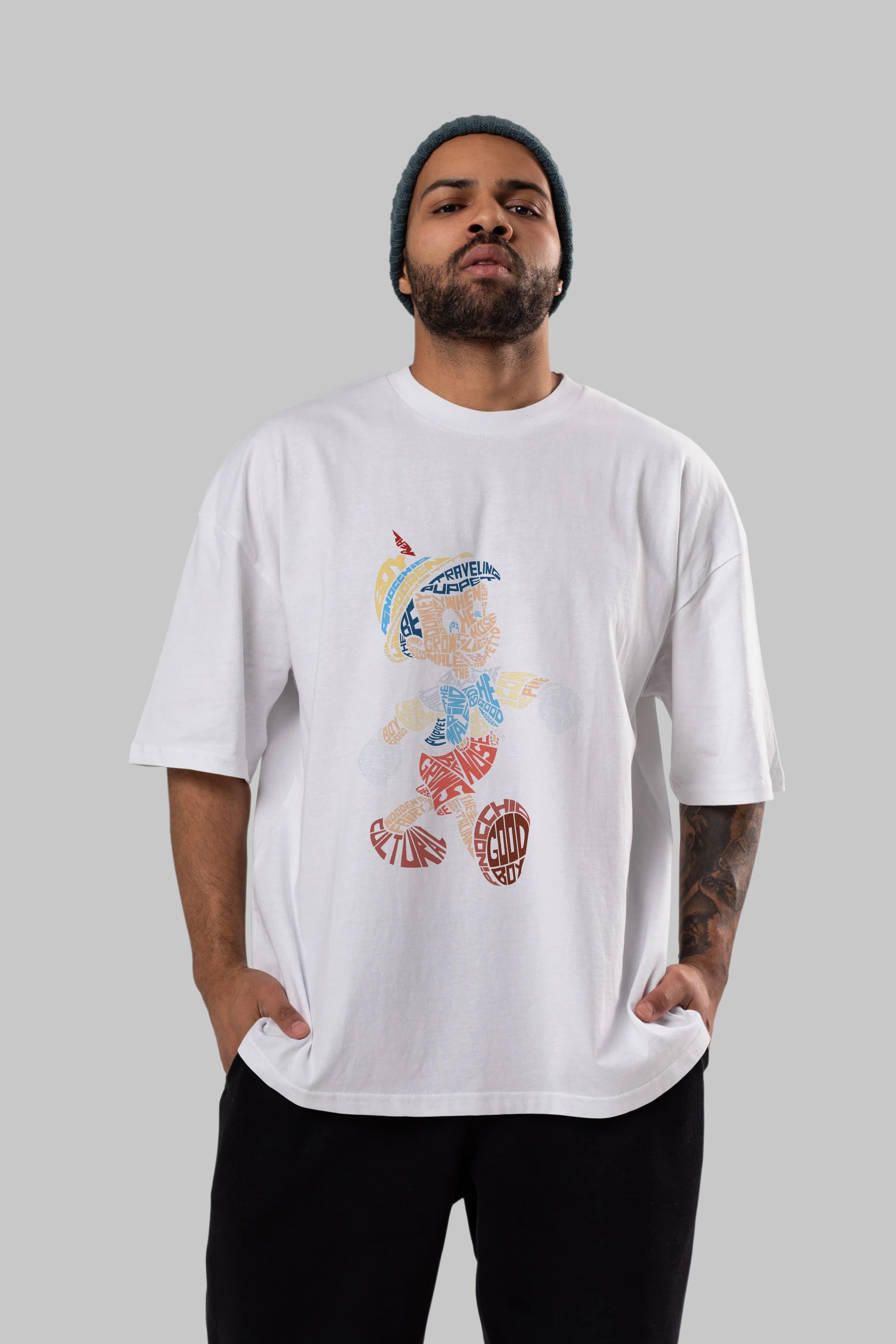 Pinokio Ön Baskılı Oversize t-shirt %100 pamuk Erkek Kadın Unisex