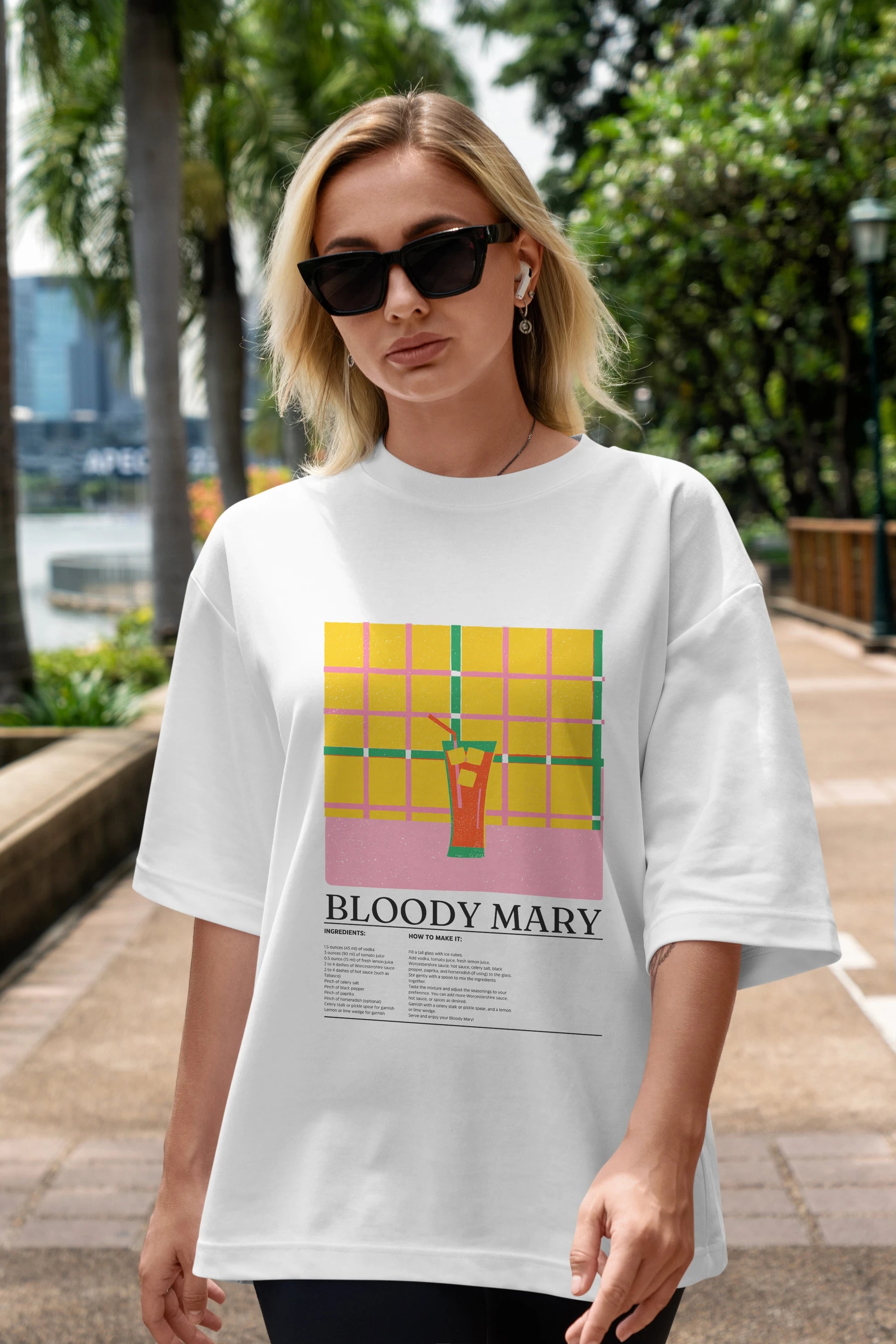 Bloody Mary Kokteyl Ön Baskılı Oversize t-shirt Erkek Kadın %100 Pamuk Bisiklet Yaka tişort
