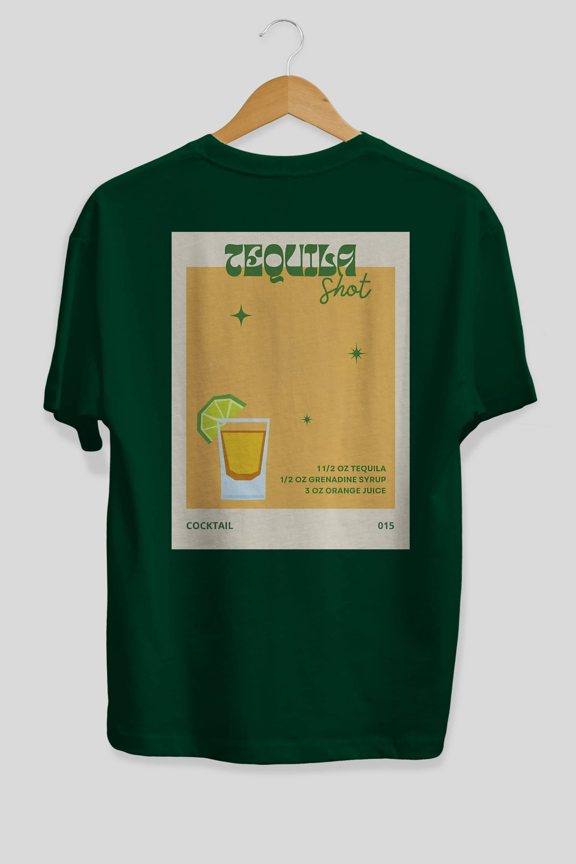 Tequila Shot 2 Arka Baskılı Oversize t-shirt Erkek Kadın Unisex %100 Pamuk Bisiklet Yaka tişort