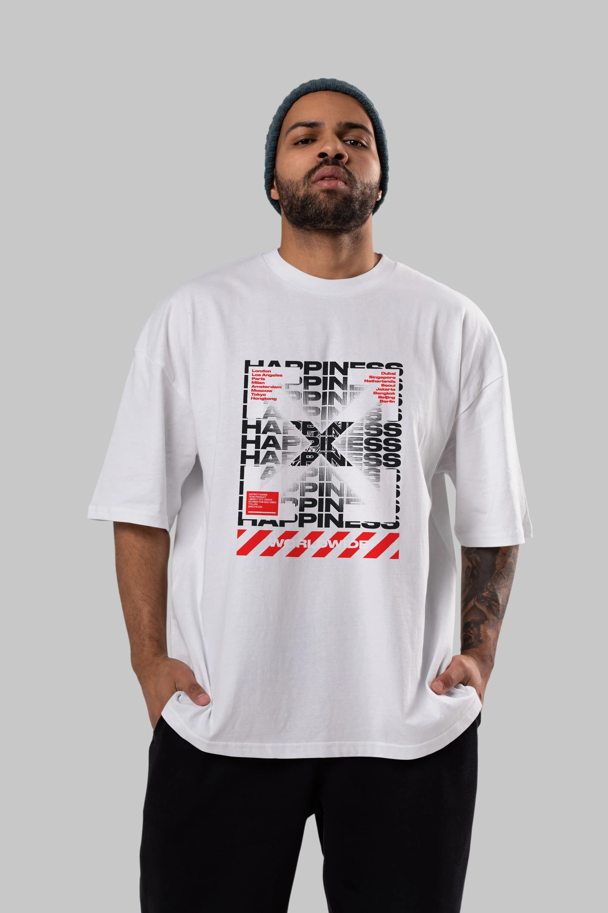 Happiness Worldwide Ön Baskılı Oversize t-shirt Erkek Kadın Unisex