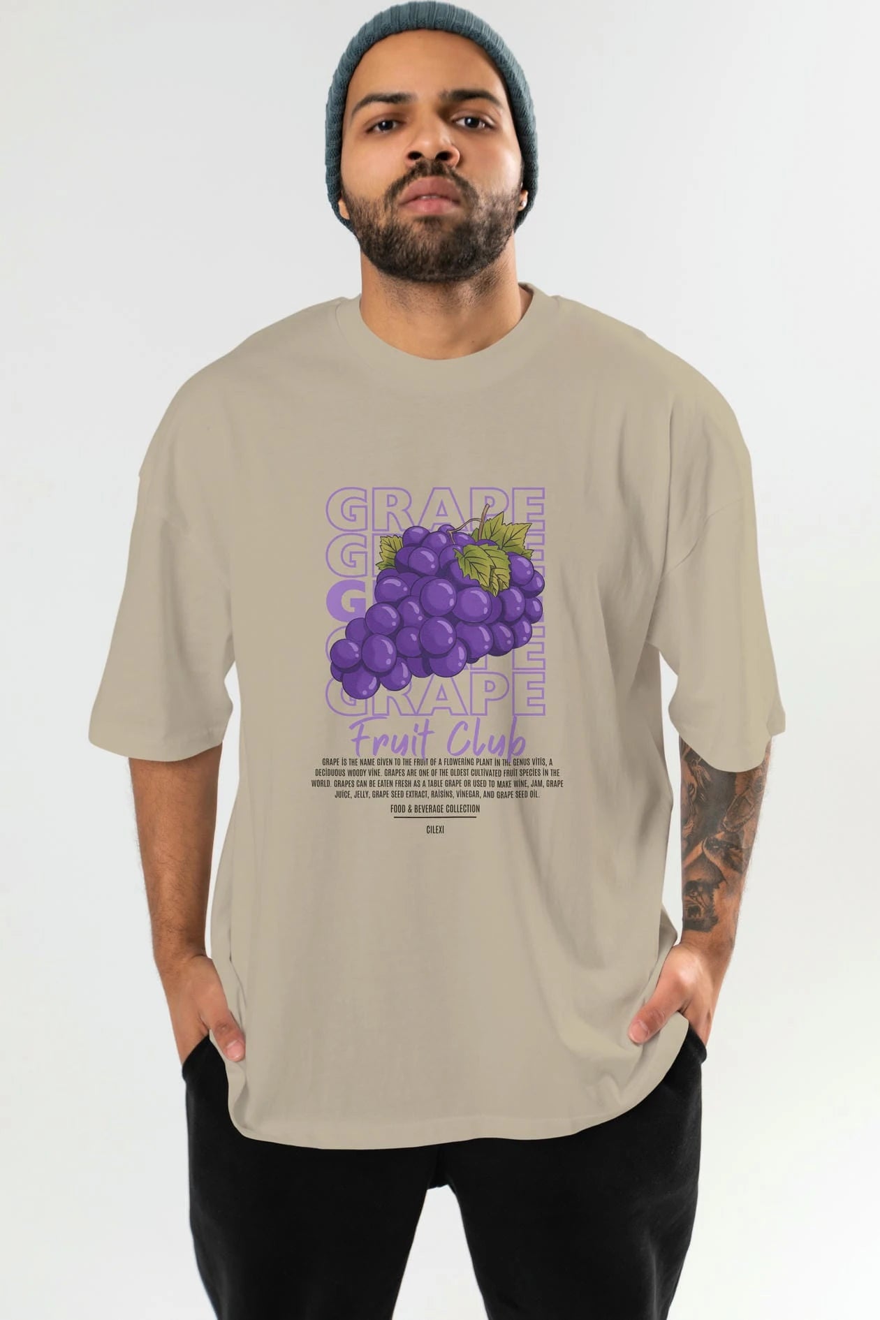 Grape Ön Baskılı Oversize t-shirt Erkek Kadın Pamuk Bisiklet Yaka tişort