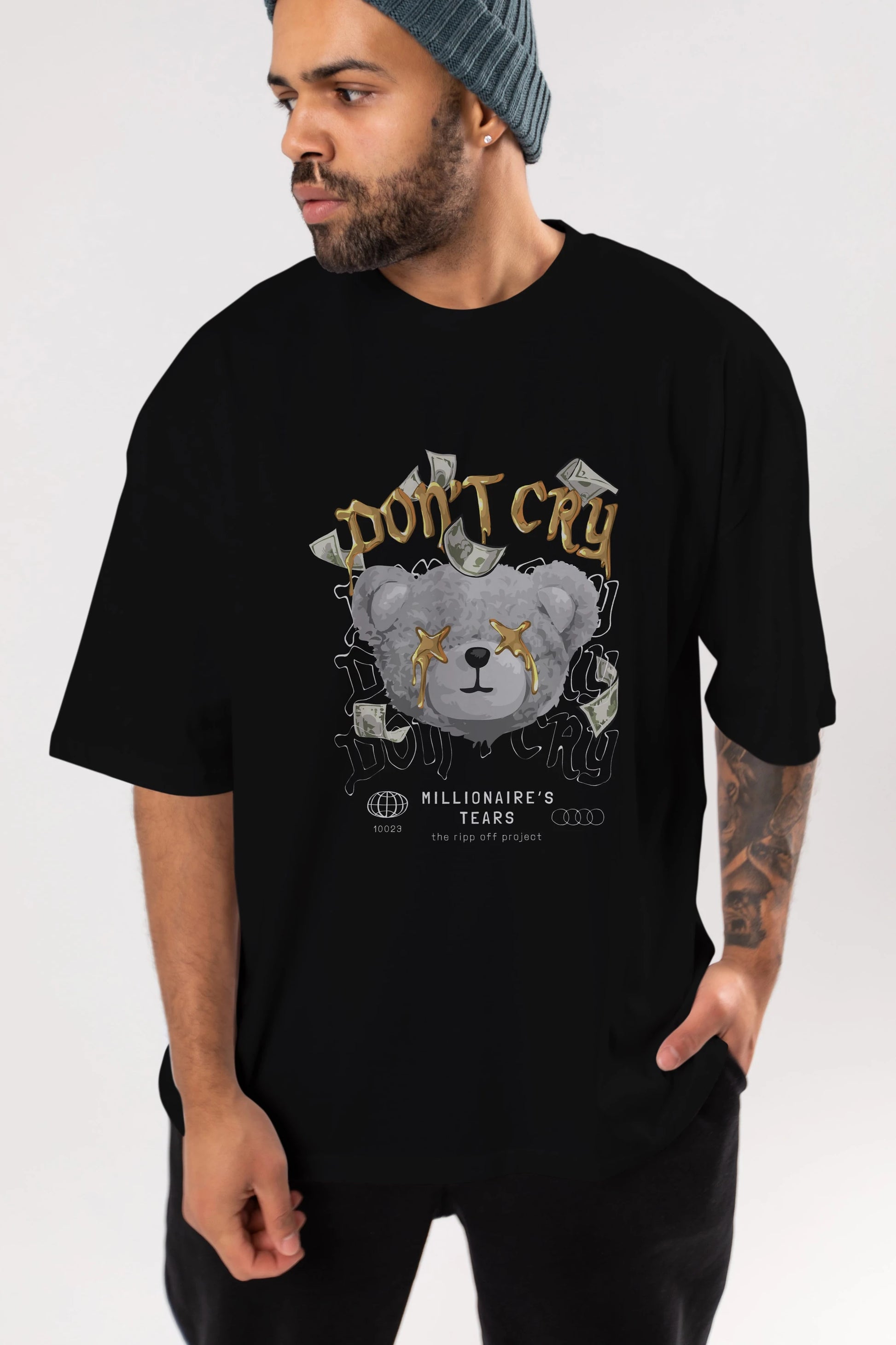 Dont Cry Bear Ön Baskılı Oversize t-shirt Erkek Kadın Unisex