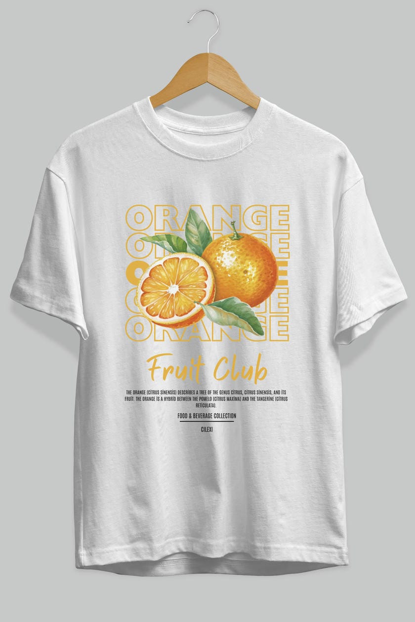 Orange Ön Baskılı Oversize t-shirt Erkek Kadın Pamuk Bisiklet Yaka tişort