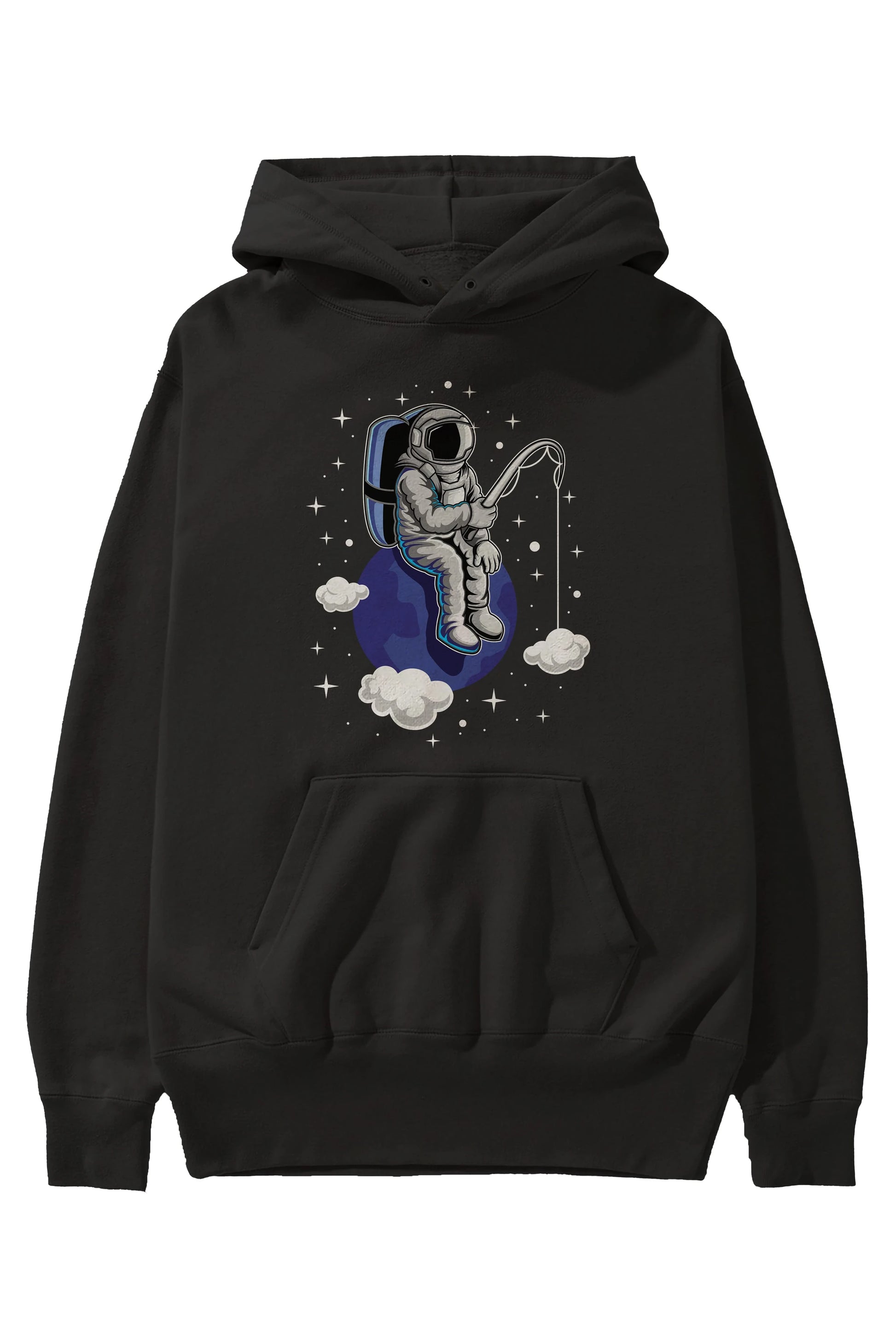 Astronaut Fishing (2) Ön Baskılı Hoodie Oversize Kapüşonlu Sweatshirt Erkek Kadın Unisex