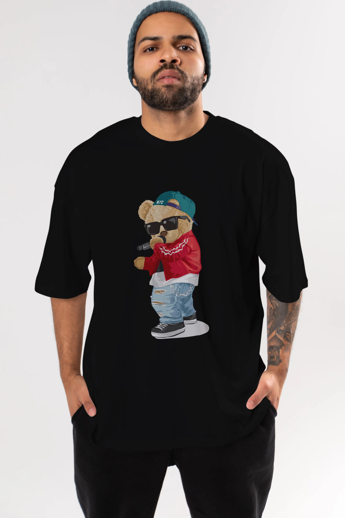 Teddy Bear Şarkıcı Ön Baskılı Oversize t-shirt Erkek Kadın Unisex %100 Pamuk