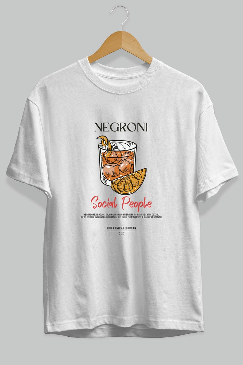 Negroni Kokteyl Serisi ön Baskılı Oversize t-shirt Erkek Kadın %100 Pamuk Bisiklet Yaka tişort