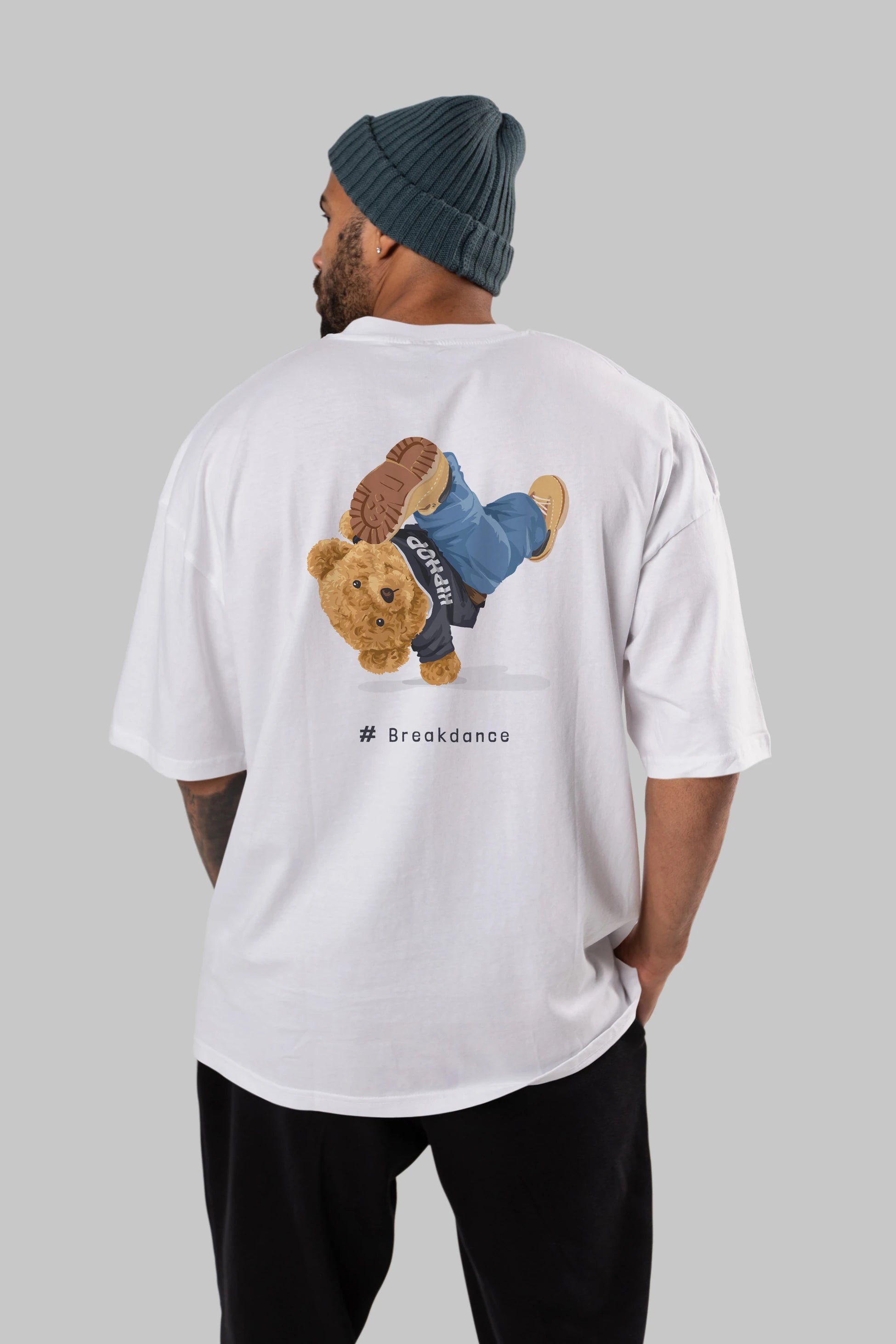 Teddy Bear Breakdance Arka Baskılı Oversize t-shirt Erkek Kadın Unisex %100 Pamuk