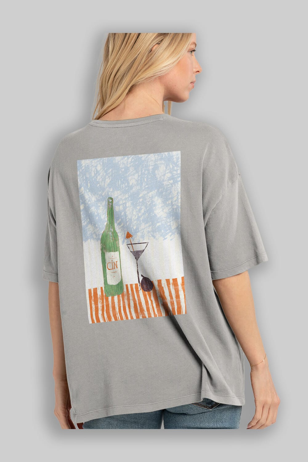 Gin Arka Baskılı Oversize t-shirt Erkek Kadın Unisex %100 Pamuk Bisiklet Yaka tişort