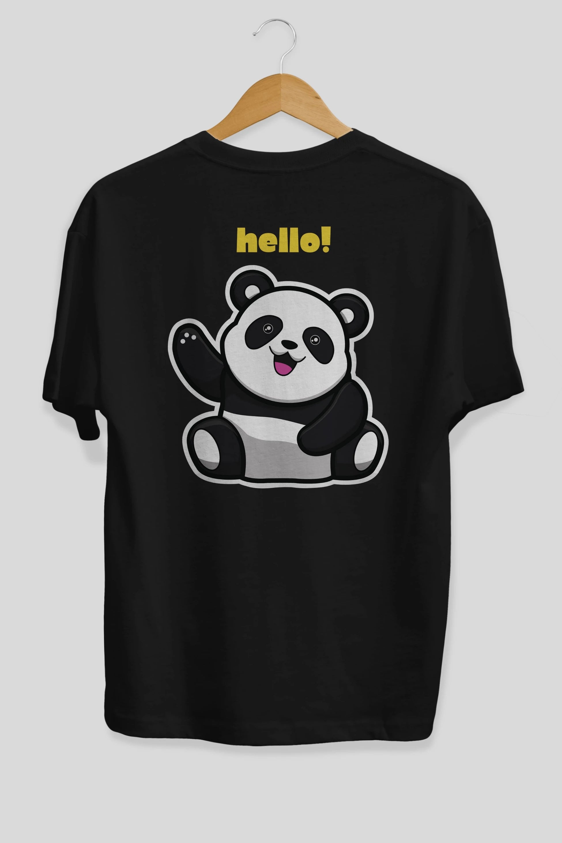 Hello Panda Arka Baskılı Oversize t-shirt Erkek Kadın Unisex