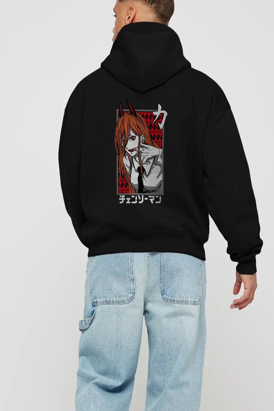 CHAINSAWMAN POWER Anime Arka Baskılı Hoodie Oversize Kapüşonlu Sweatshirt Erkek Kadın Unisex