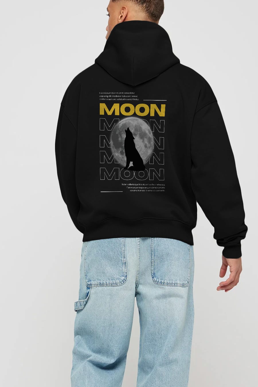 Moon Arka Baskılı Oversize Hoodie Kapüşonlu Sweatshirt Erkek Kadın Unisex