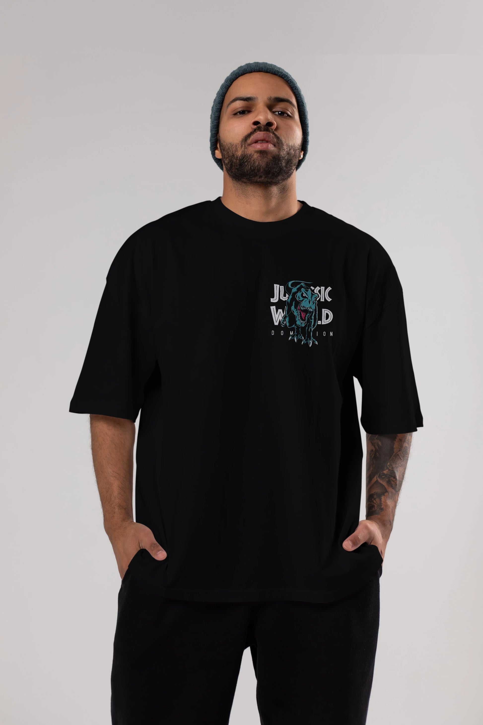Jurassic Park (1) Ön Sol Baskılı Oversize t-shirt Erkek Kadın Unisex %100 Pamuk Bisiklet Yaka tişort